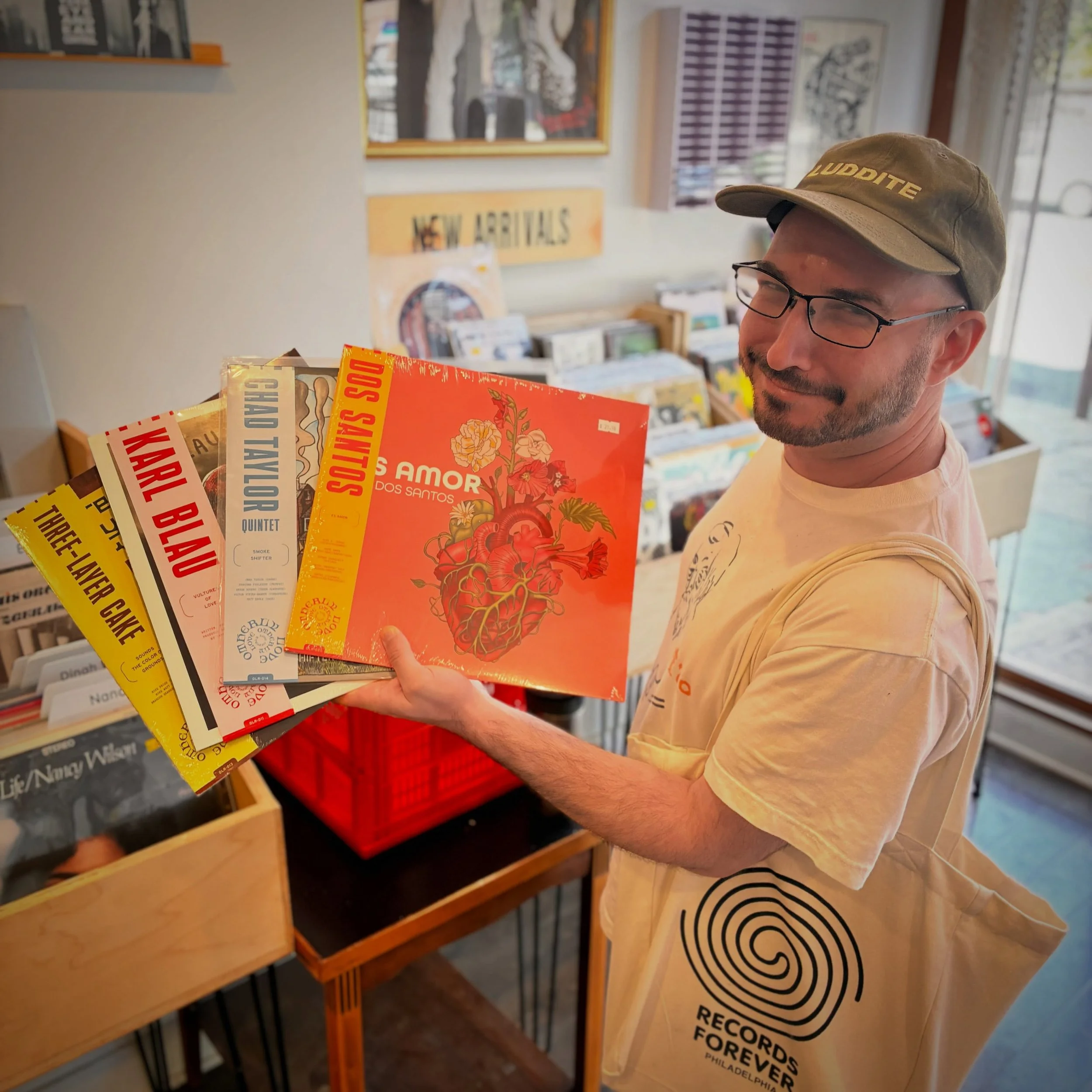 Jordan (@magnetic_dog) from @otherly_love delivered some restocks today, including Philly&rsquo;s Karl Blau (@hownowkarlblau), Chad Taylor (@chadedwardtaylor), and the just-released Dos Santos LP (@dossantoschi), featuring the world&rsquo;s sweetest,