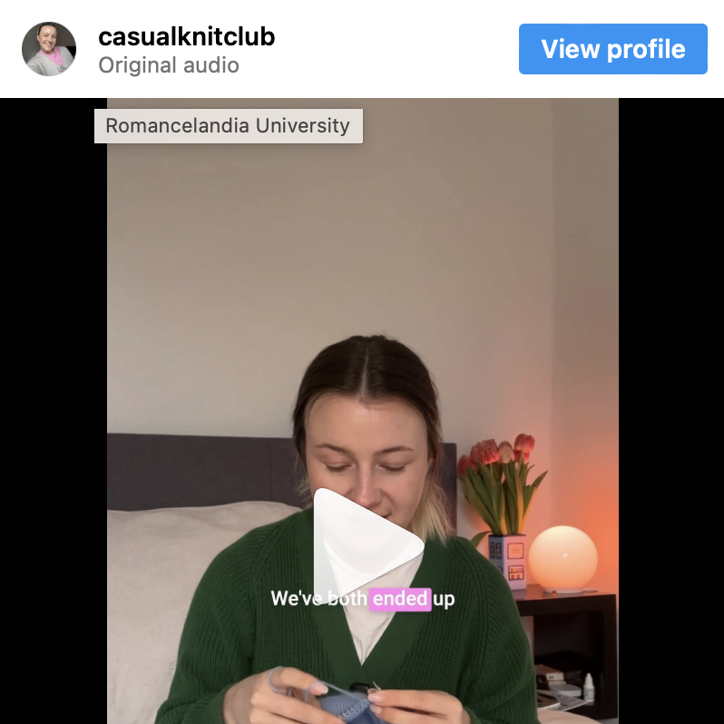 screenshot of an instagram post showing a woman knitting