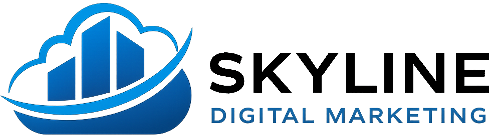 Skyline Digital Marketing logo featuring a stylized cloud with ascending bar graph and swoosh elements.