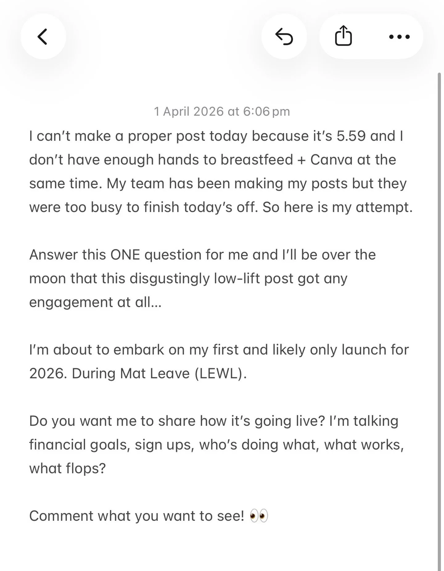 If this post gets engagement I&rsquo;ll eat my own maternity bra.