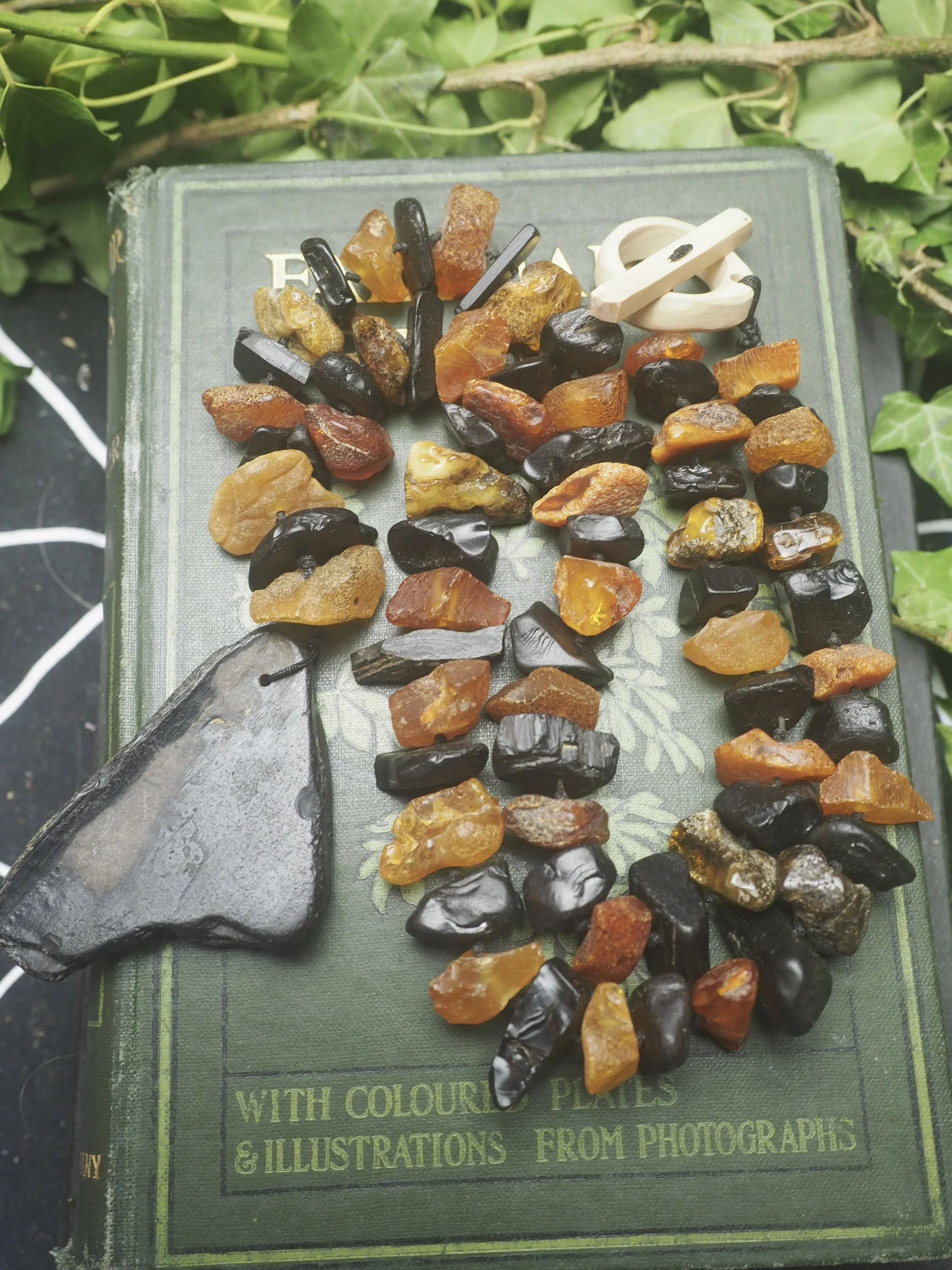 Stunning Baltic Amber and Whitby Jet Witches Necklace