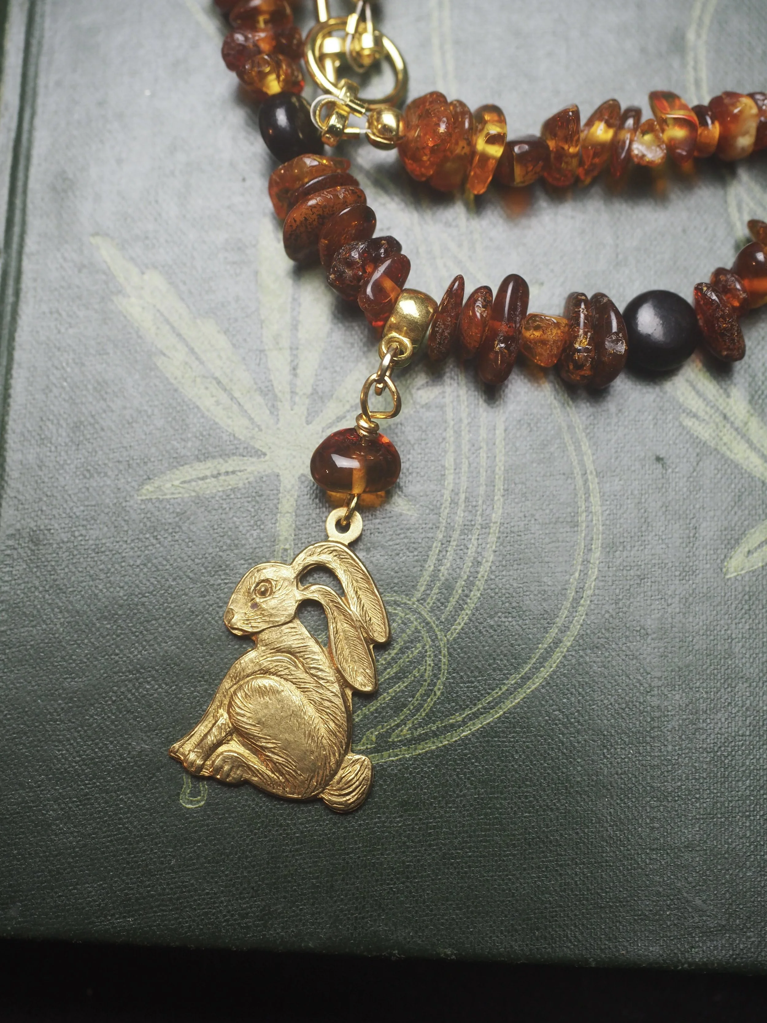 The Witch Hare - Amber and Jet Necklace