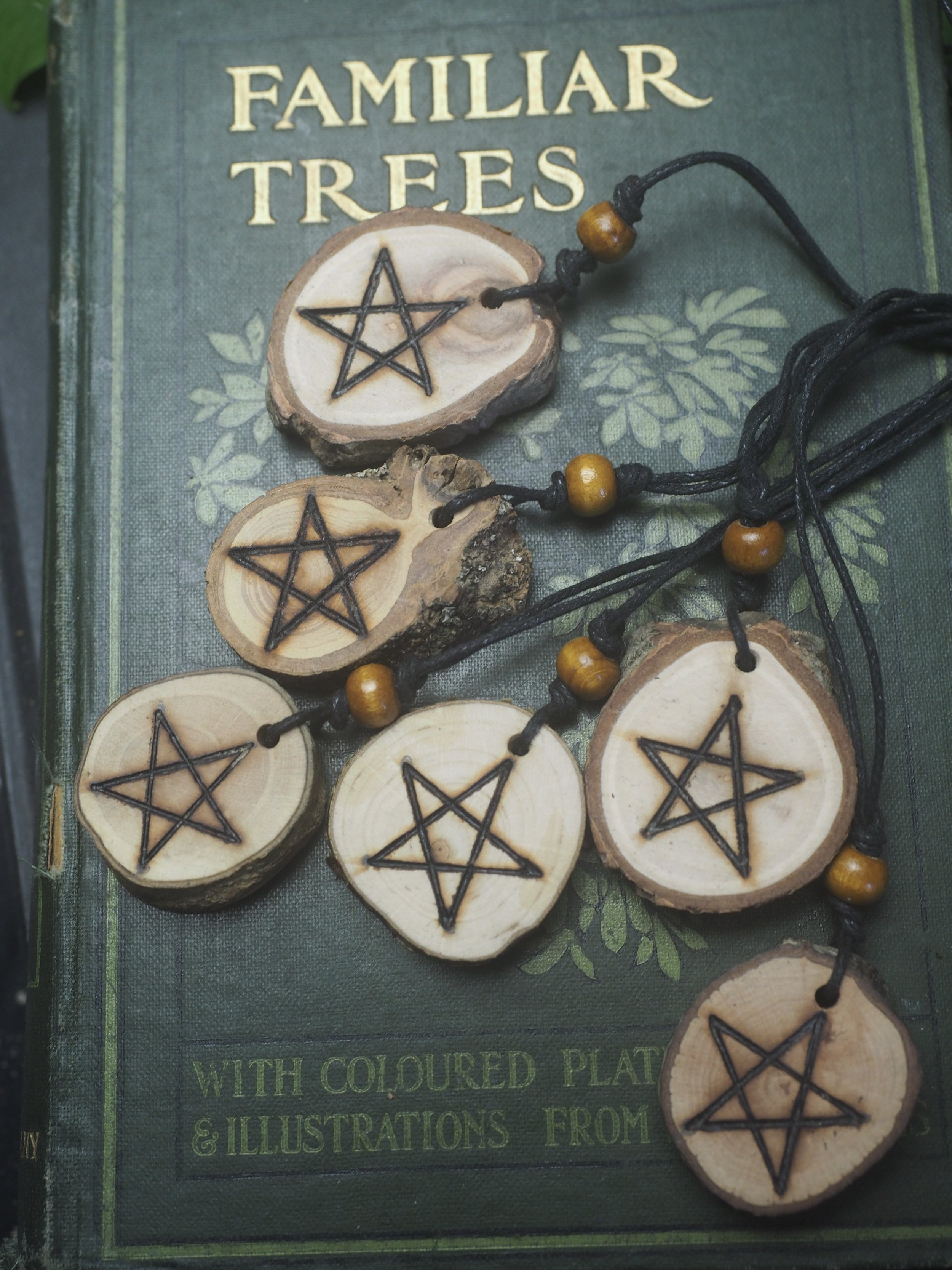 Handmade Wooden Pentagram Pendant - Selection of Ogham Tree Woods