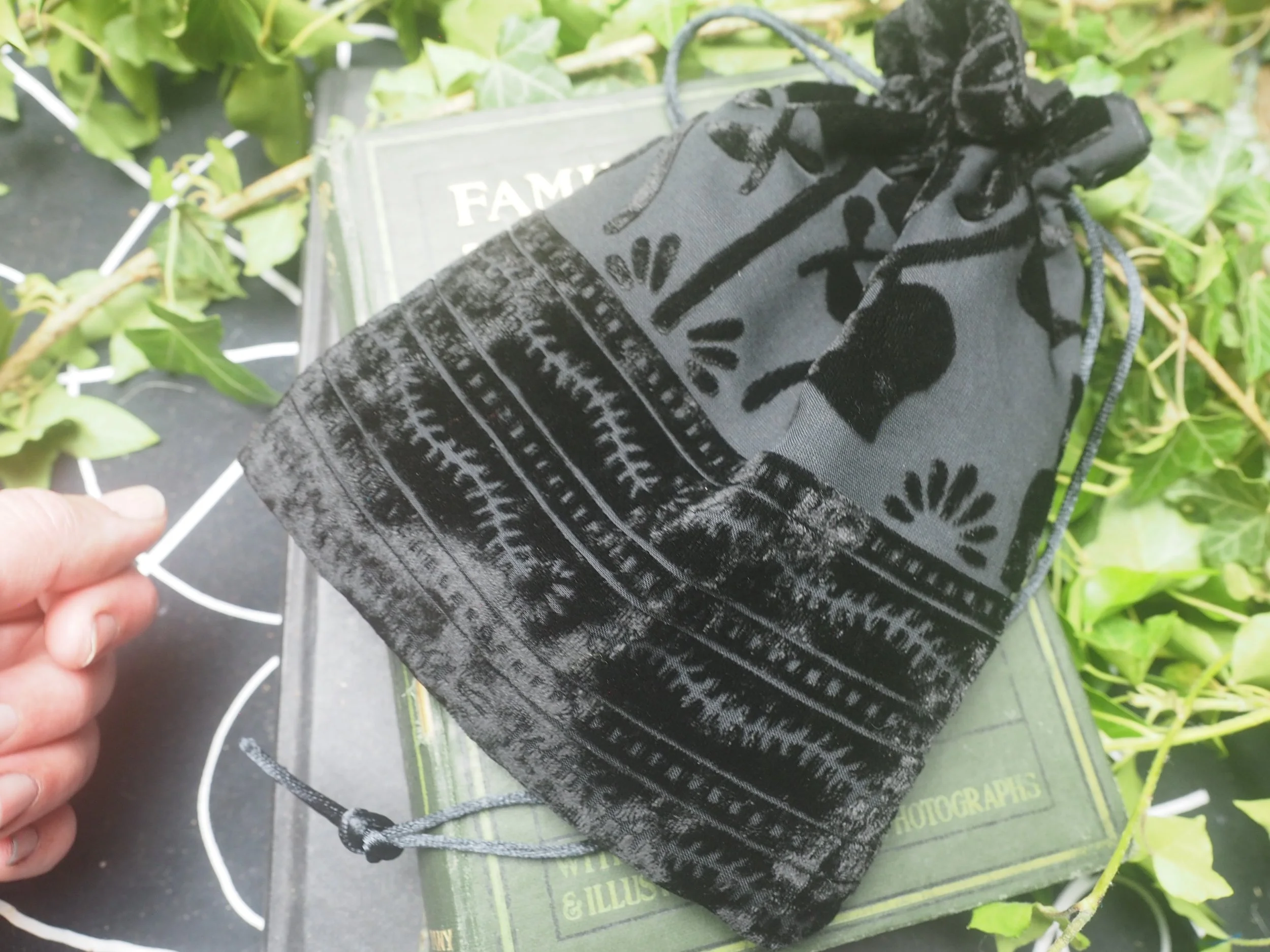 Black Devoré Velvet Tarot or Rune Drawstring Bag