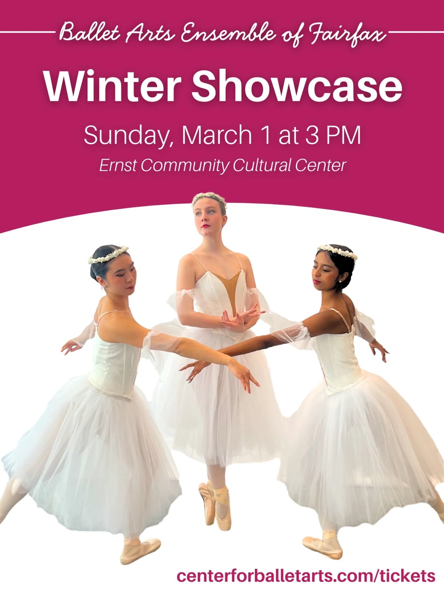 SUNDAY! Join us for the Ballet Arts Ensemble Winter Showcase on Sunday, March 1 at 3 PM at Ernst Community Cultural Center (NOVA Annandale).

This year&rsquo;s showcase features ballet selections from Giselle, three musical theatre numbers by our Tap