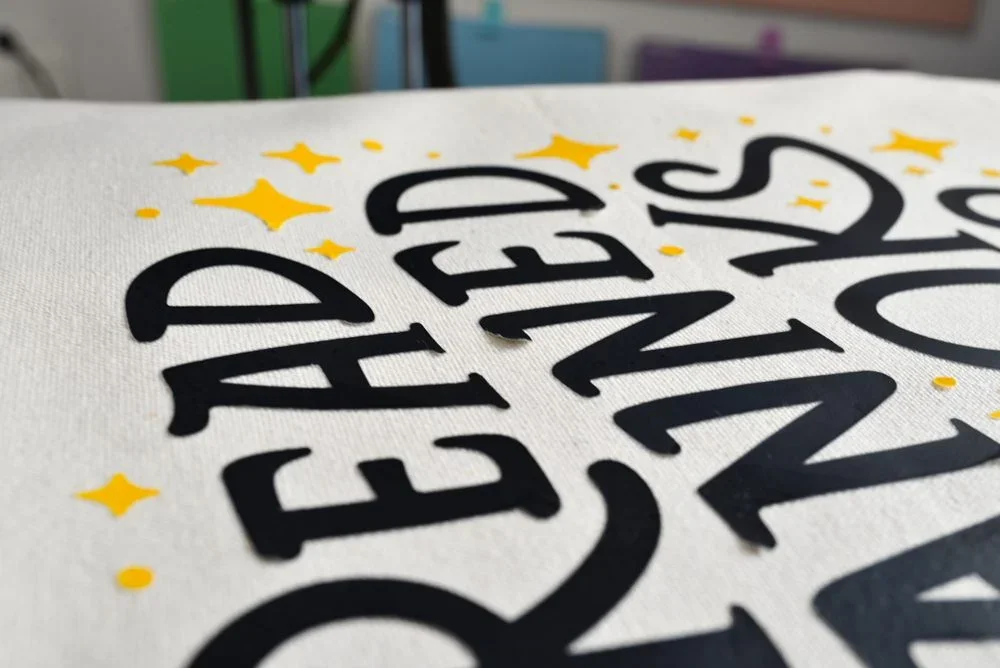 Close-up of a DTF printed design on fabric showing texture and print detail after transfer.