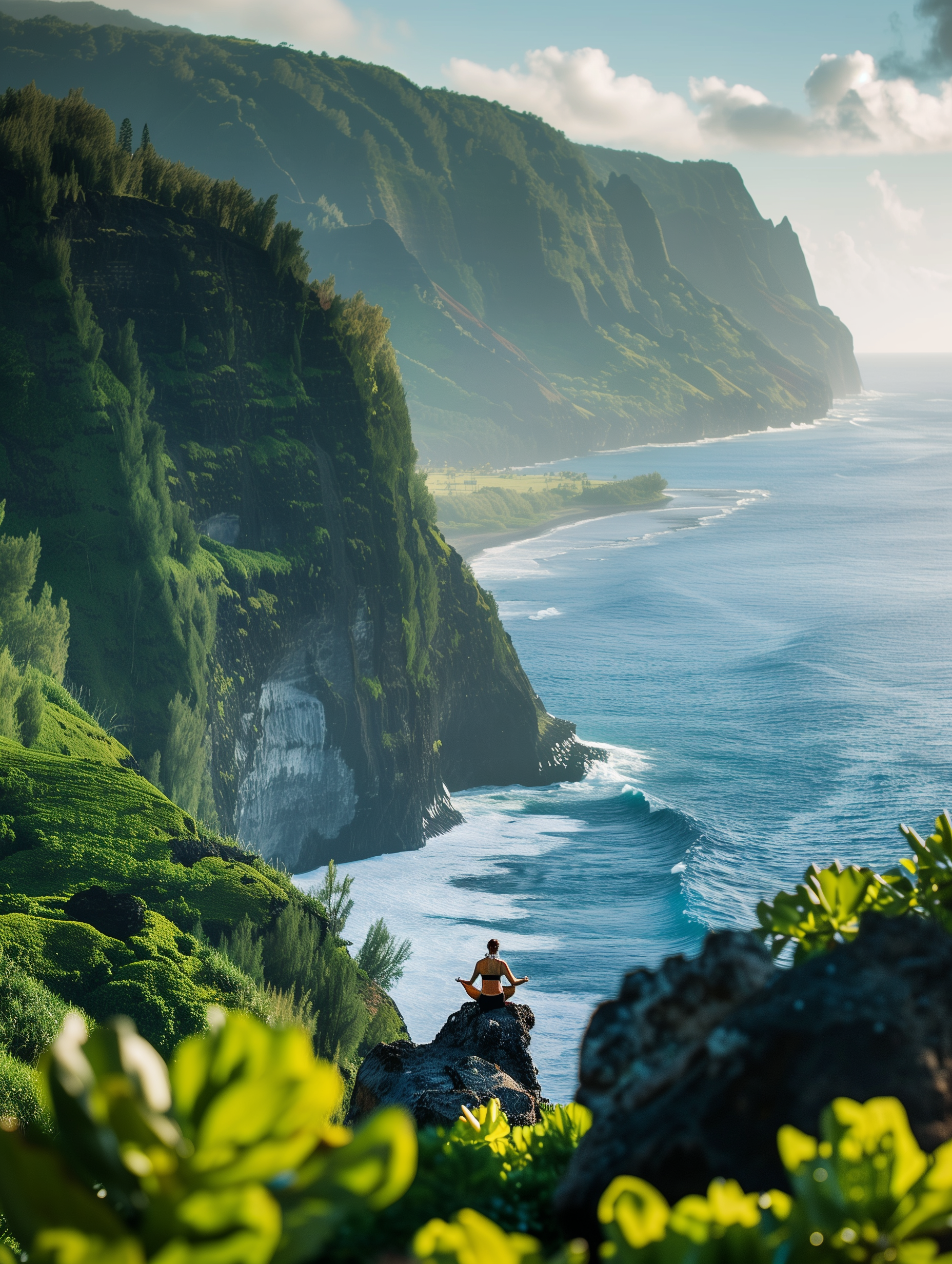 Hawaiian cliffside overlooking the ocean.