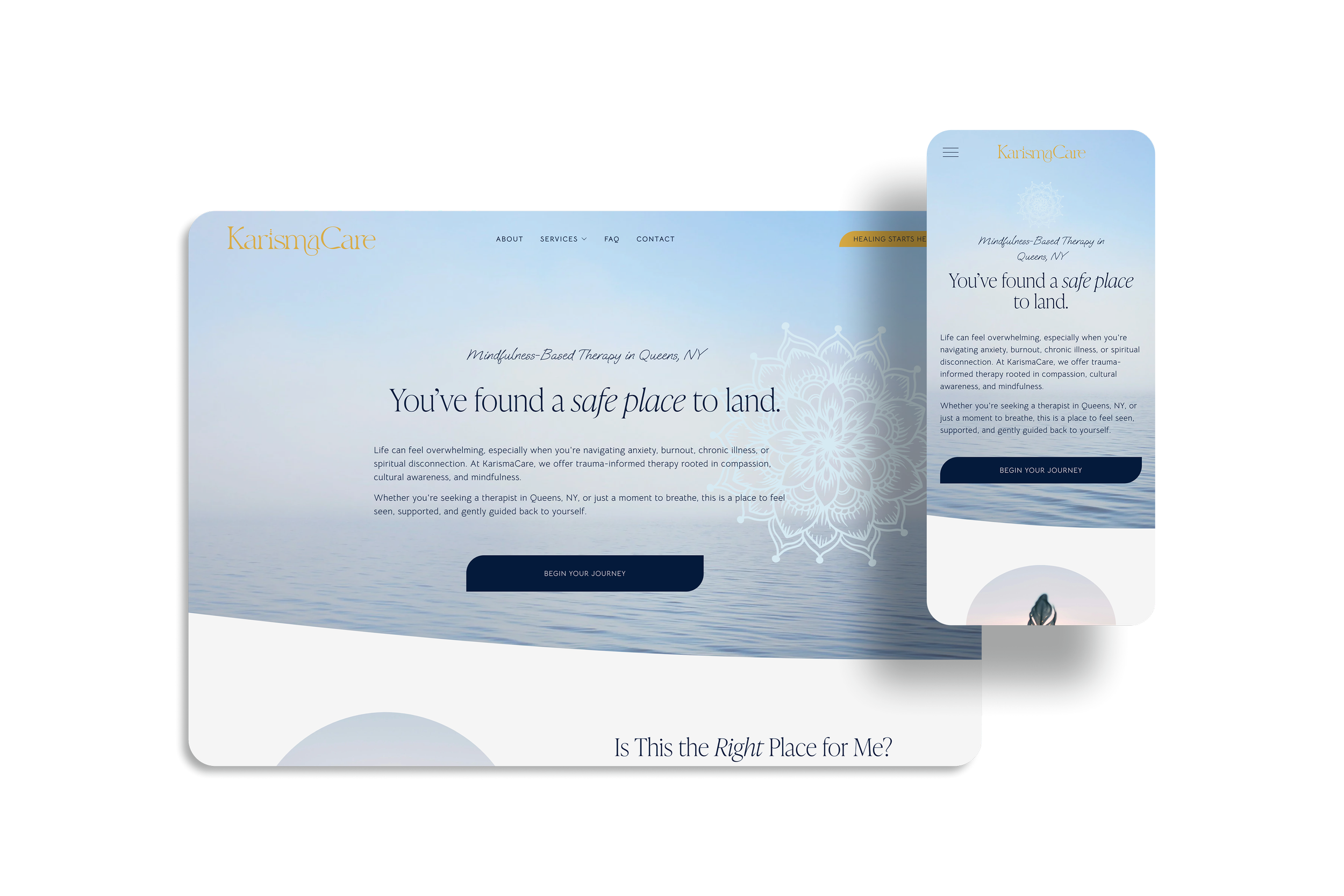 desktop and mobile website mockup for karismacare therapist