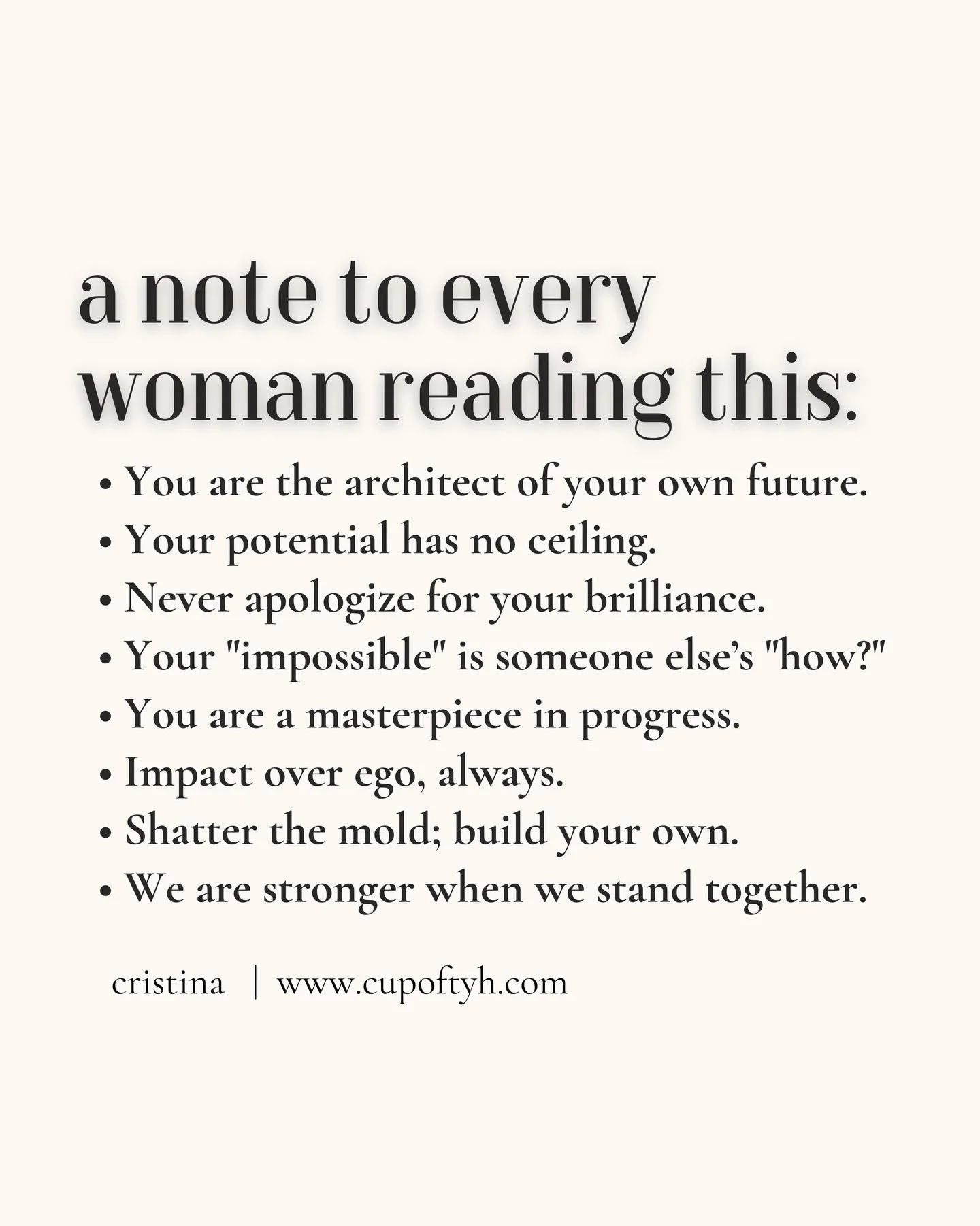 A legacy of resilience. A future of your own making.

To the women who turn &ldquo;impossible&rdquo; into a blueprint and &ldquo;no&rdquo; into a starting line.. this is your reminder that your potential has no ceiling.

Whether you&rsquo;re leading 