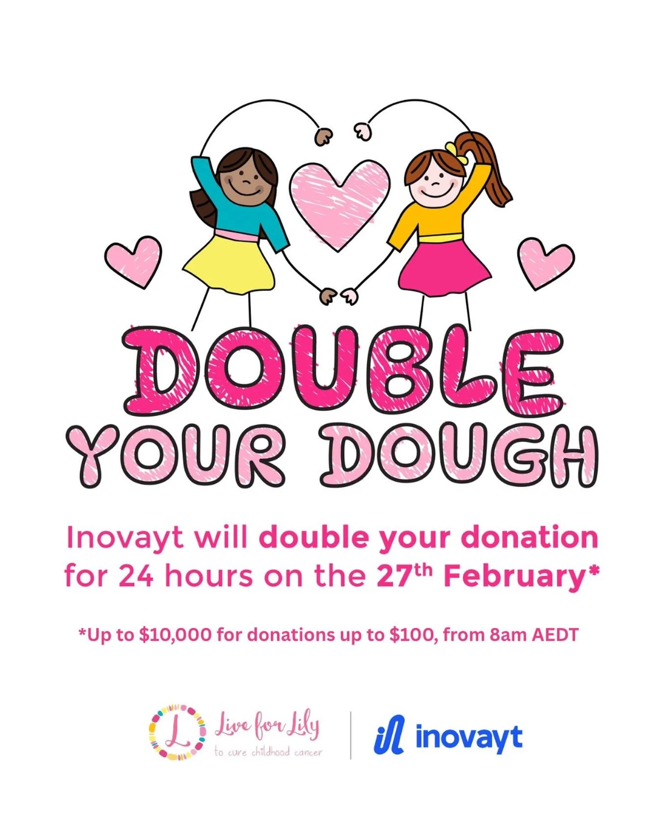 Next FRIDAY 27 FEB from 8am AEDT we have Double your Dough day!! Thanks to the generous support from @inovayt_au any donations up to $100 made to a rider will be automatically doubled until we hit $10k. 

If you want to double your impact, sponsor a 