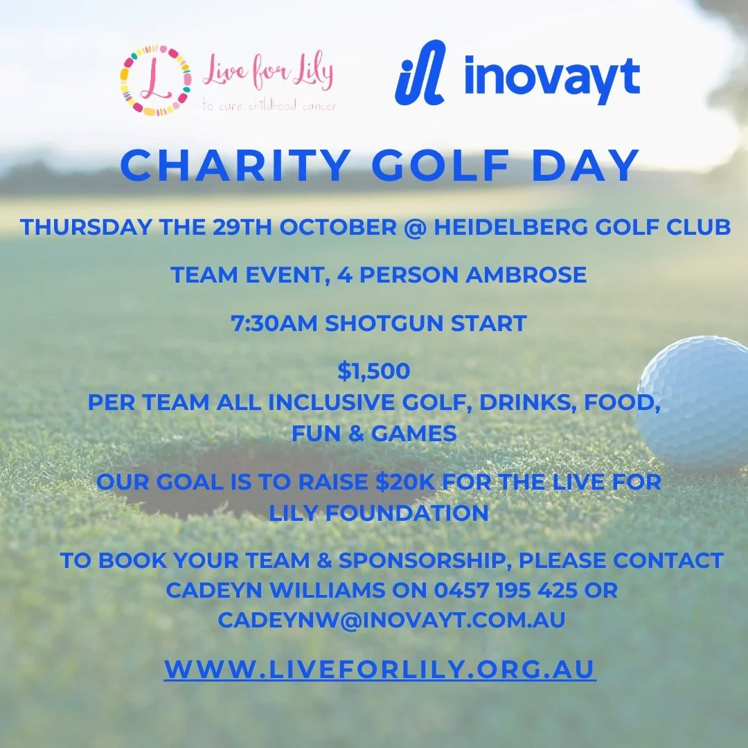 Do you love golf and want to see an end to childhood cancer? Join the annual @inovayt_au Live for Lily Charity Golf Day on 29 October, and enjoy a great day of golf for a good cause. The team is targeting a fundraising total of $20k for the day - wit
