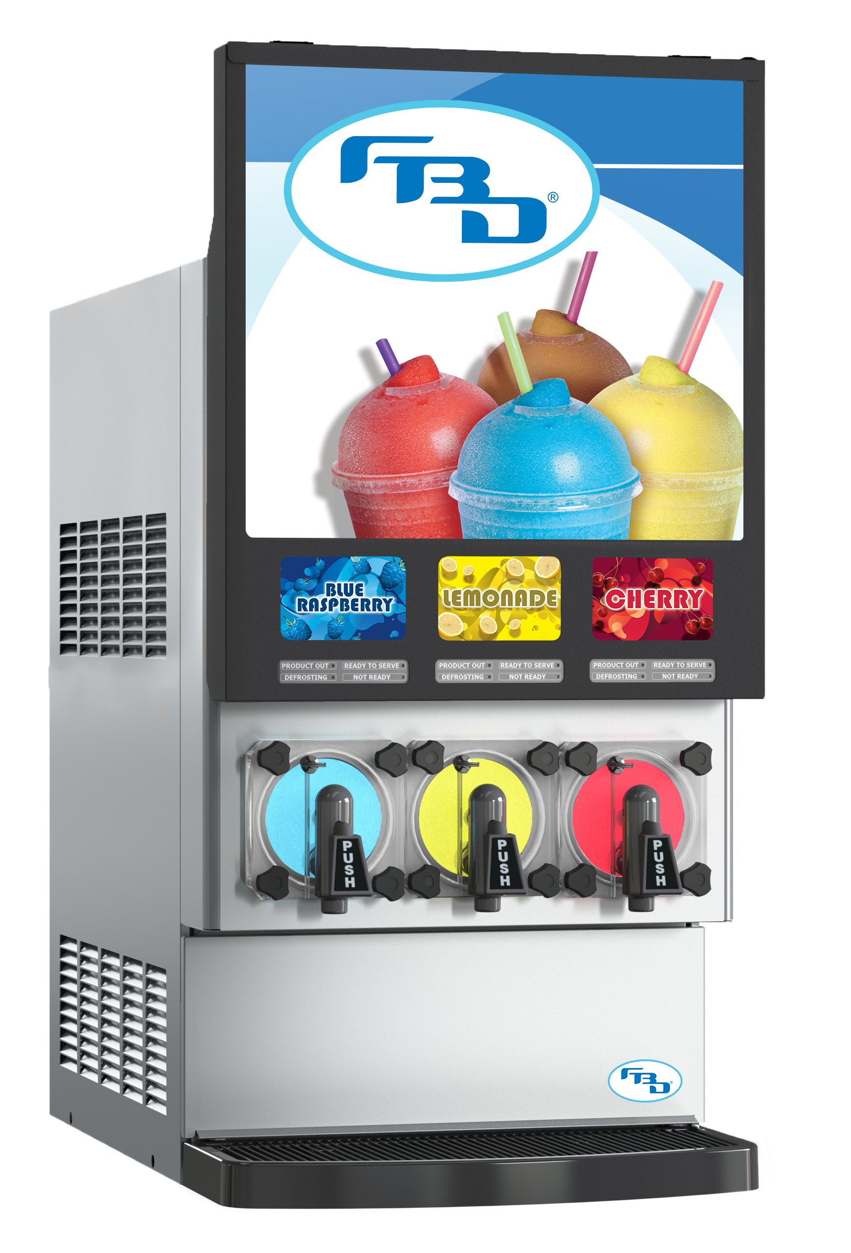 Brand New FBD 773 Triple Flavor Carbonated Slushy Machine - 220V Countertop