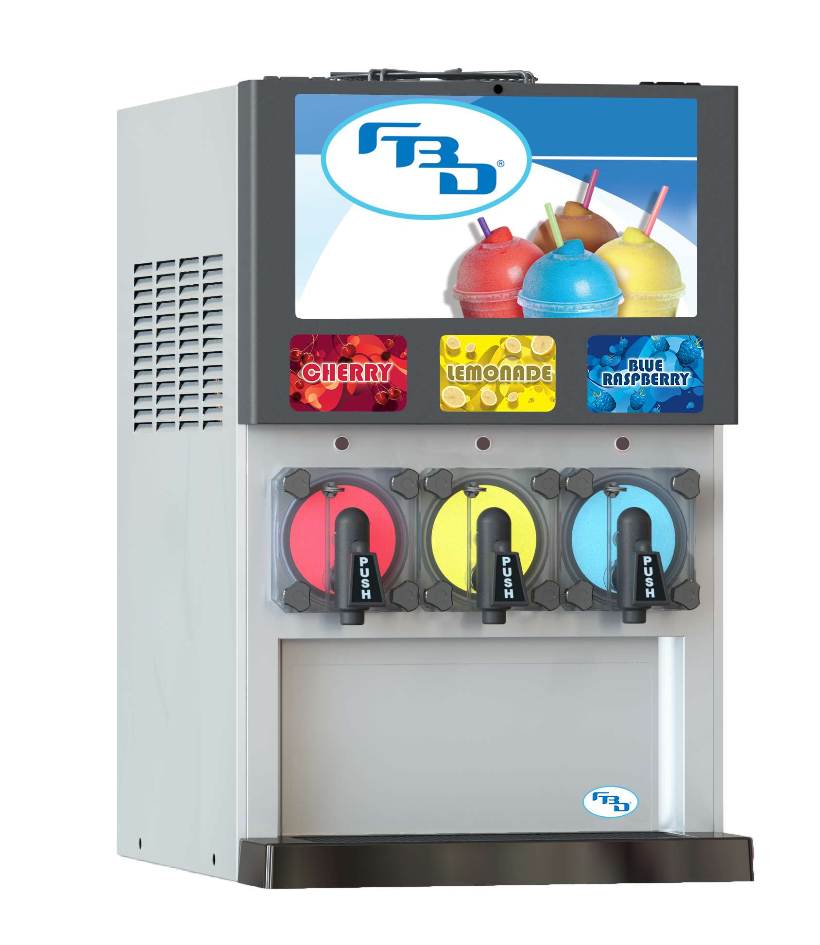 Brand New FBD 373 Triple Flavor Carbonated Slushy Machine - 220V Countertop