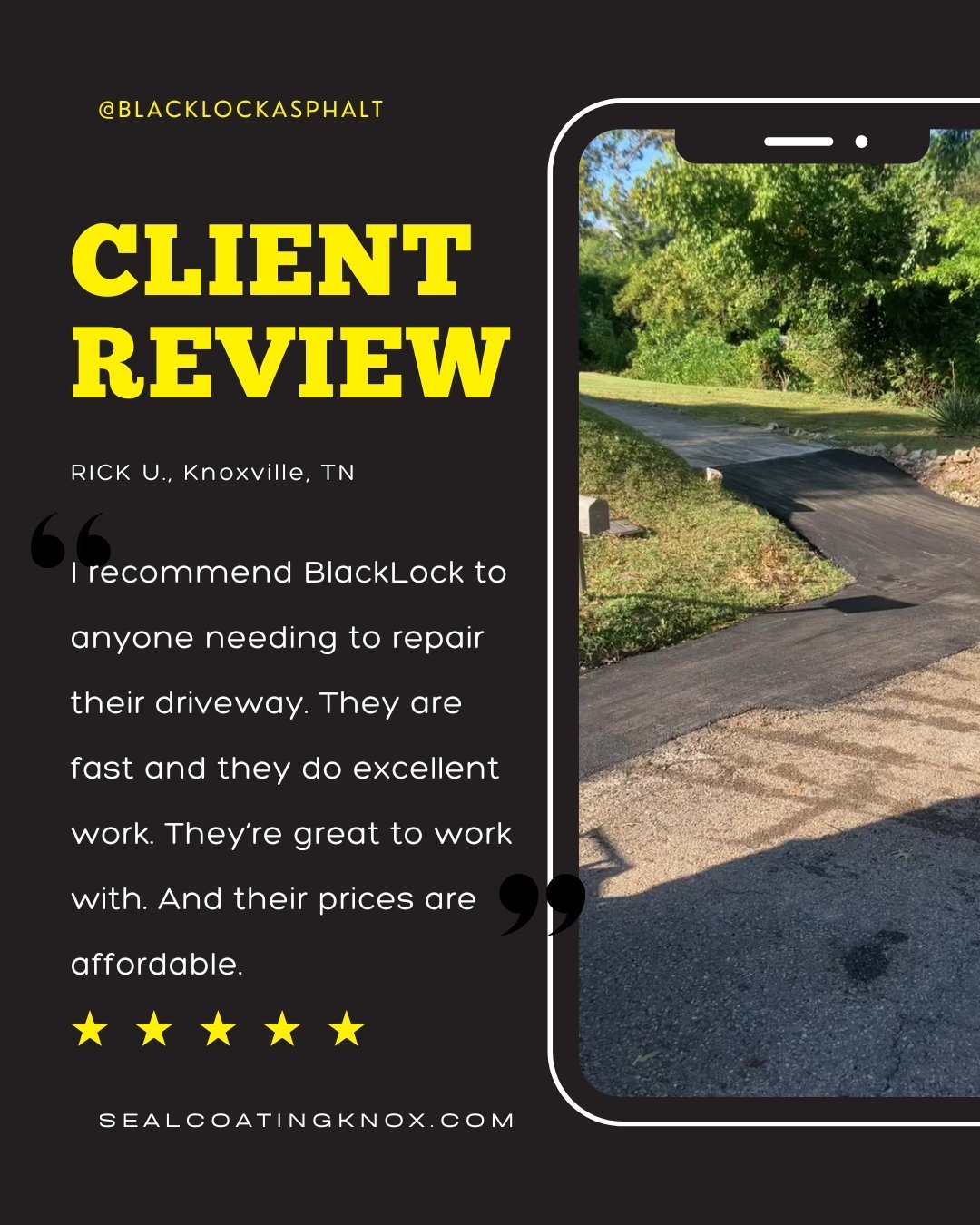 Quality Asphalt Repair &amp; Sealcoating for over 15 years in Knoxville, TN
ㅤ
Call Black Lock Sealcoating for asphalt maintenance, repair, sealcoating, and parking lot striping services for your business parking lot or your home's driveway.
ㅤ
(865) 2