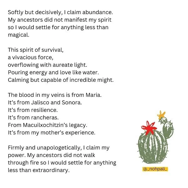 Sometimes life catches up. Sometimes that writers block feels immovable. 

But as the last day of Latinx Heritage Month comes to an end, I am reminded that my ancestors did not walk through fire so I would settle for anything less than extraordinary✨