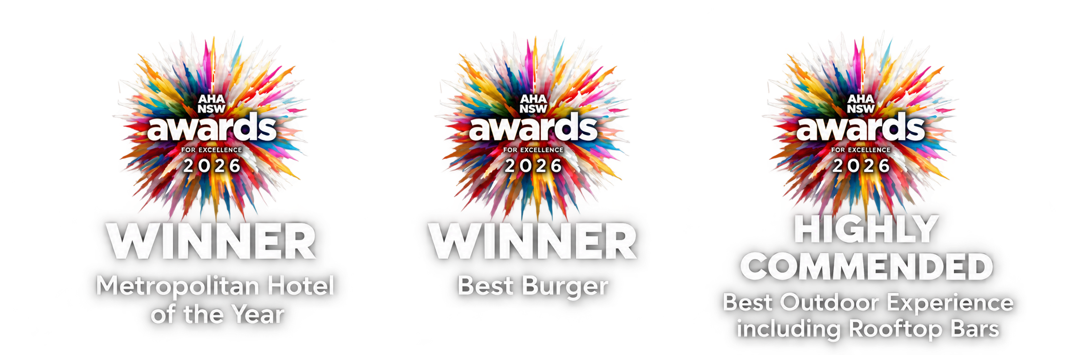 Oran Park Hotel: AHA NSW Awards for Excellence 2026 winner for Metropolitan Hotel of the Year and Best Burger, and highly commended for Best Outdoor Experience including Rooftop Bars.