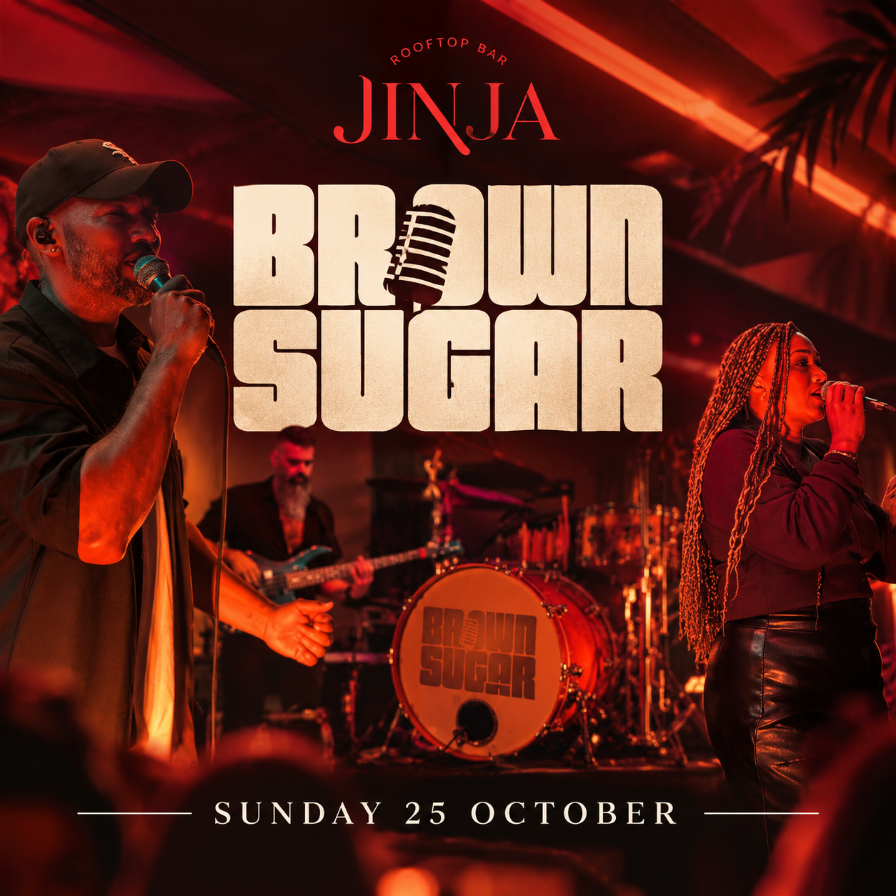Brown Sugar live at Jinja Rooftop on Sunday 25 October 2026.