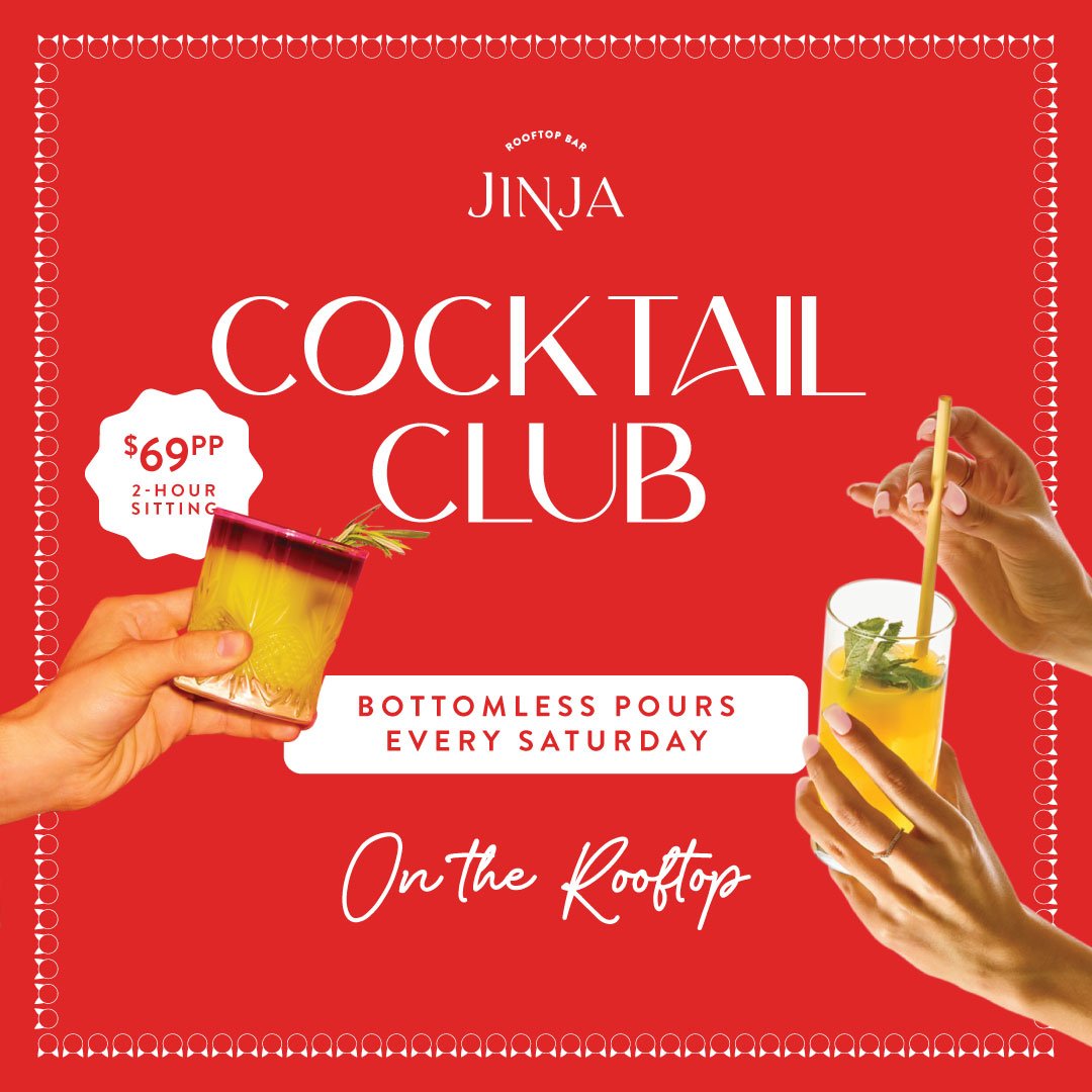 Jinja Cocktail Club bottomless pours every Saturday on the rooftop.