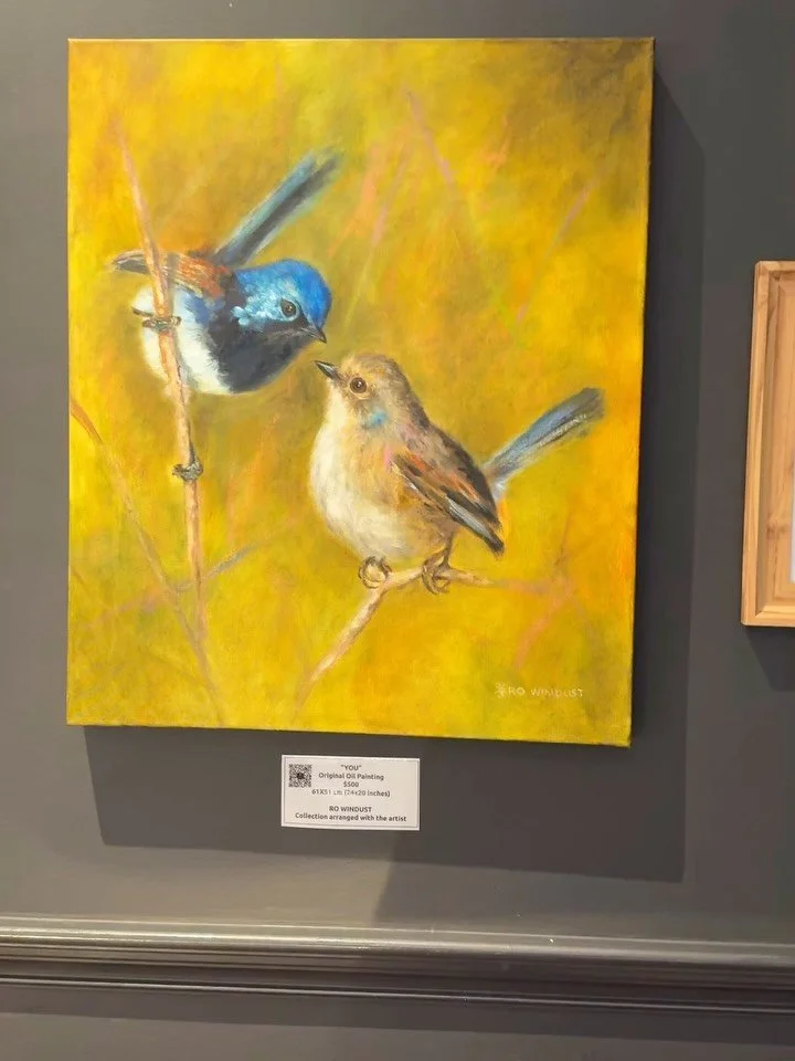 Looks what&rsquo;s new at @augustusgelatery!
4 new paintings are now popping off the walls. Kicking it off with a huddle of tawnies, plus a couple of wrens. 😊

I hung them yesterday! 😊

Oh the wombat. Just love him! 🩷 I&rsquo;ve called this one &l