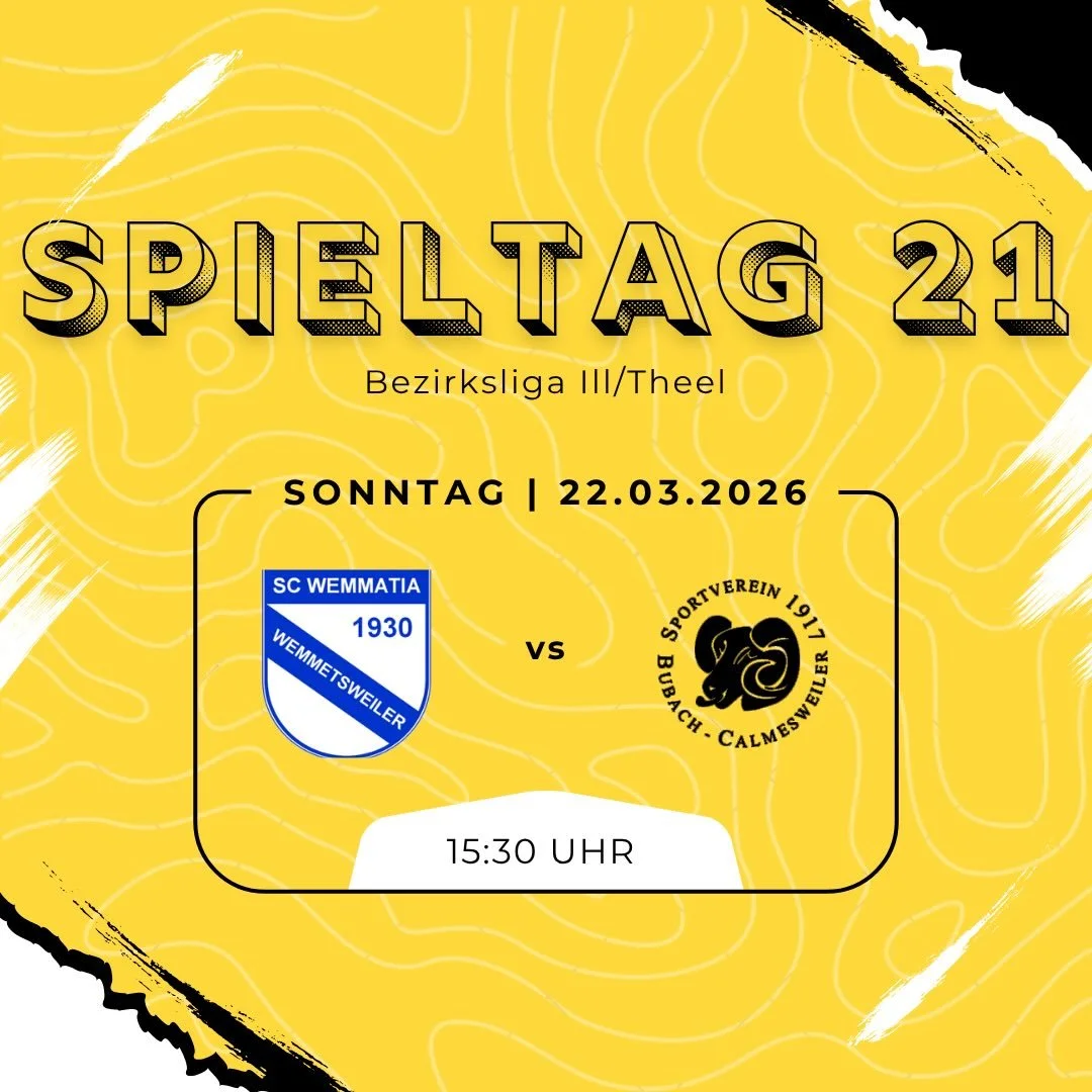 Spieltag 2️⃣1️⃣

1. Mannschaft 
📅22.03.2026
⏰15:30 Uhr
📍Wemmetsweiler

2. Mannschaft 
Spielfrei

#amateurfussball #bezirksliga #saarfv #scwsvbc