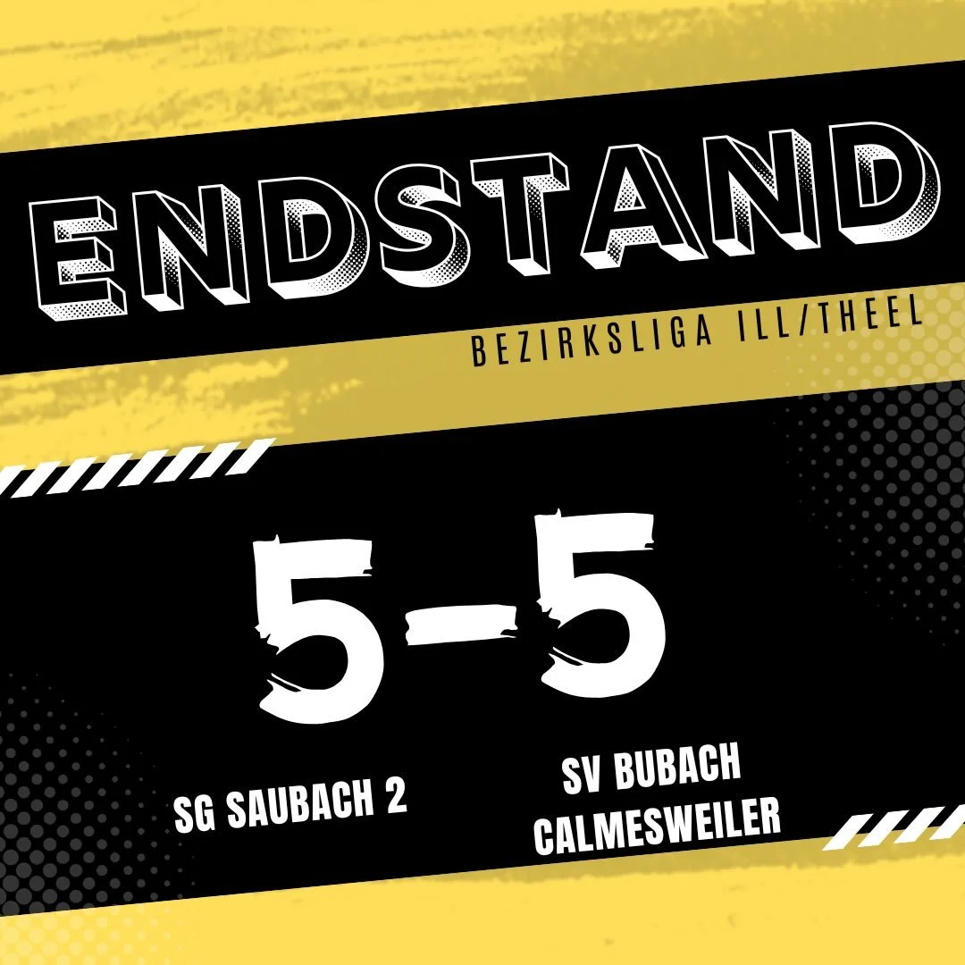Ergebnis 29. Spieltag

1. Mannschaft
In einem wilden Ausw&auml;rtsspiel in Niedersaubach kam Ma nicht &uuml;ber ein 5:5 hinaus.
Bereits in der 1. Minute ging man durch Lukas Raubuch nach einem Torwartfehler mit 1:0 in F&uuml;hrung. Allerdings blieb d