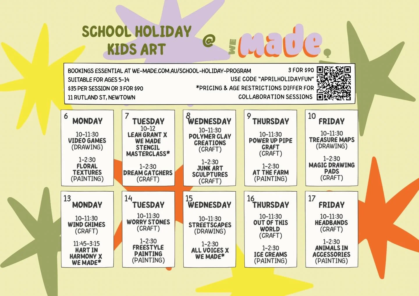 SCHOOL HOLIDAY KIDS ART 👩🏼&zwj;🎨

We go LIVE tomorrow night at 7pm
6pm if you&rsquo;re one of our email subscribers 

Fun, meaningful, creative magic AND a masterpiece to take home. All the best parts of We Made in a one off session. Perfect to fi