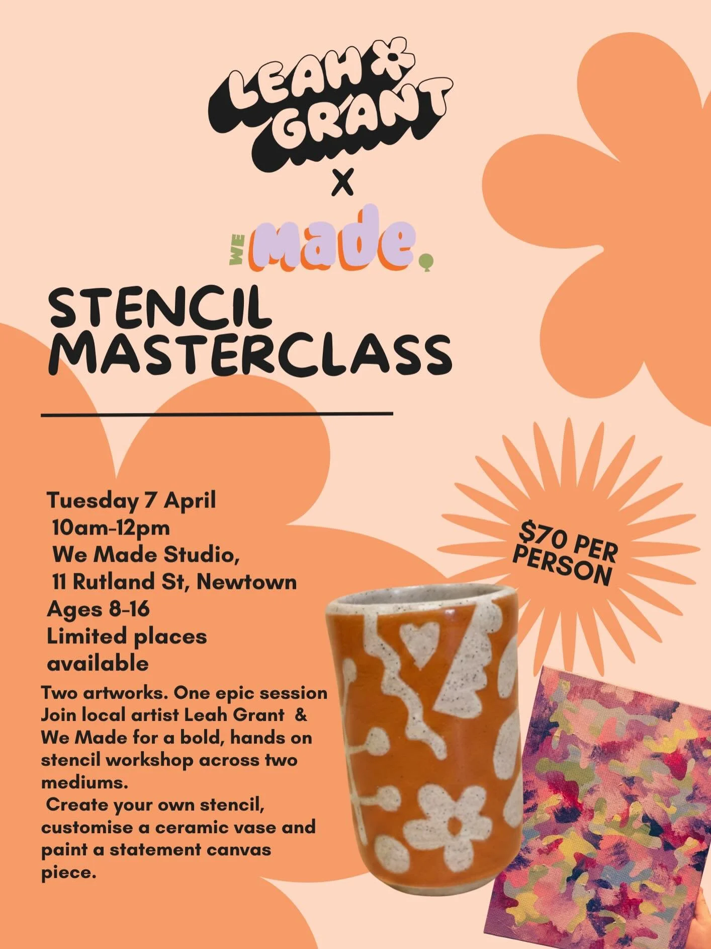 We are SO excited to be welcoming the incredible @leah.grant into the studio these school holidays for a stencil masterclass! 

Leah is a local ceramics artist who will be teaching us the tricks of the trade when it comes to her distinctive stencil s