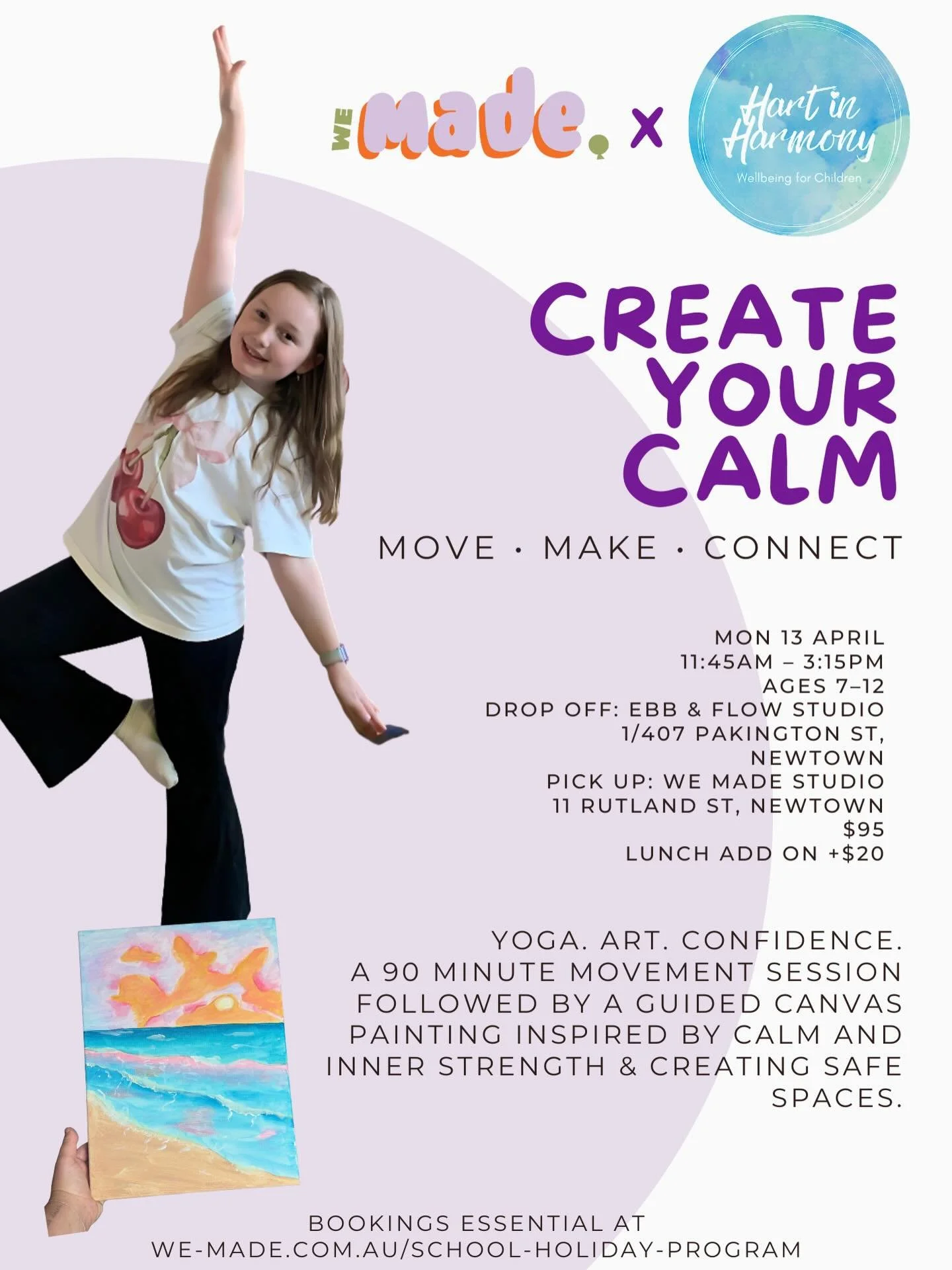 Our second collaboration session for the school holidays is with the lovely Maranda from @hartinharmony 🫶🏼

We are so excited to offer a longer school holiday session, which truly is a 2 in 1. We begin the day at Ebb &amp; Flow Wellness Studio with