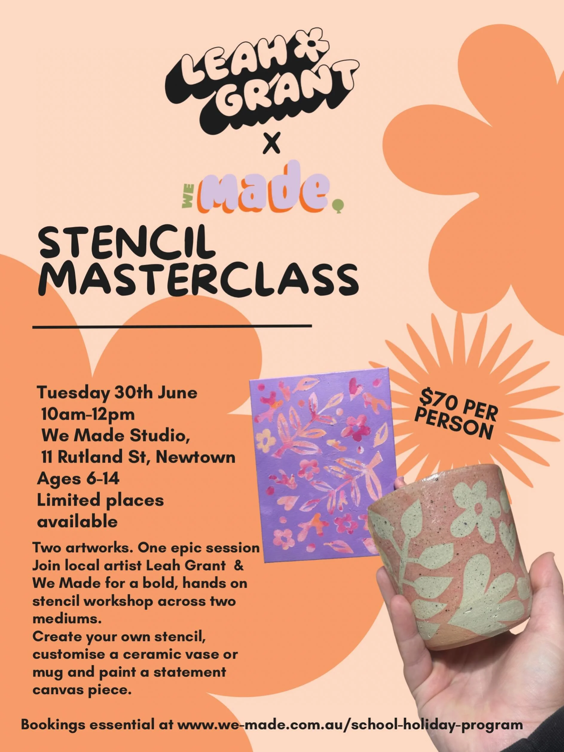 She&rsquo;s baaaack! We are SO excited to welcome the beautiful @leah.grant back to the studio for another stencil masterclass.
Two artworks, one session. 
You&rsquo;ll learn everything about creating stencils on a ceramic vessel before we apply the 
