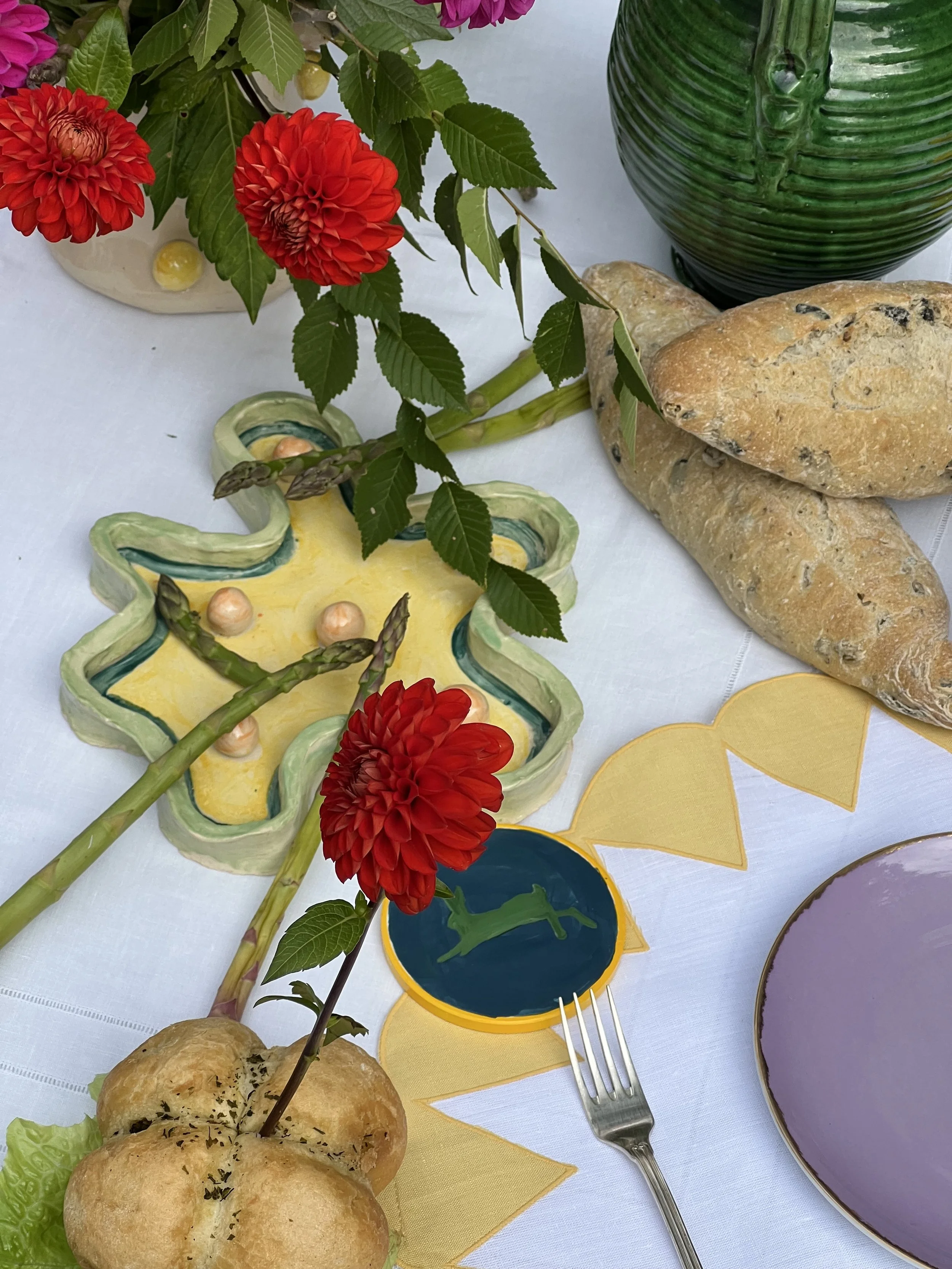 Hand-made ceramic trinket dish & hand-painted coasters
