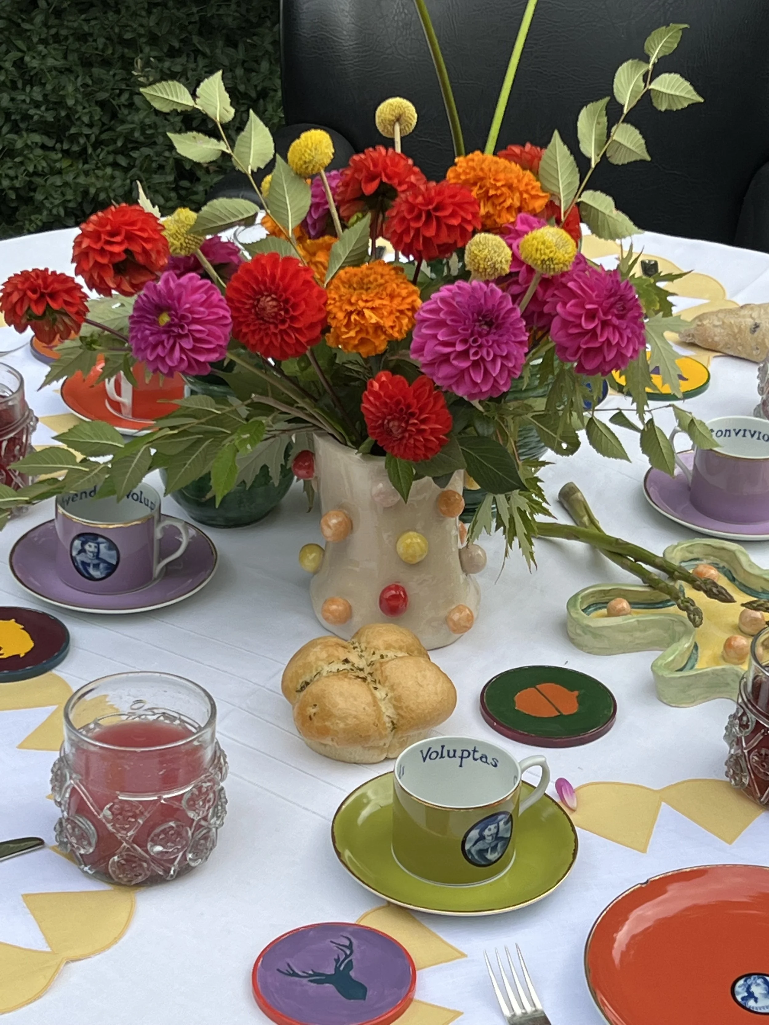 Ceramic vase, trinket dish & hand-painted coasters