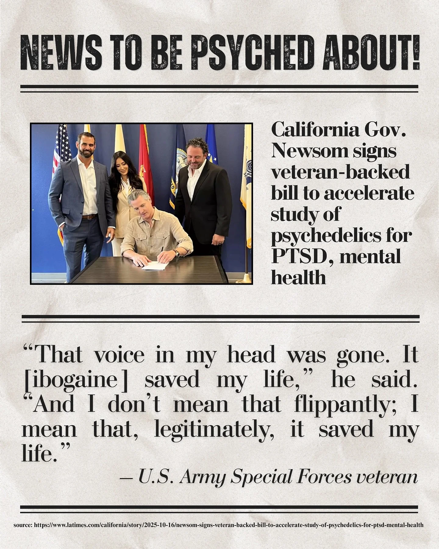 Back in mid-October, California took a major step forward for psychedelic research. 

Governor Gavin Newsom signed Assembly Bill 1103 &mdash; a veteran-backed law designed to help researchers study psychedelics like ibogaine and MDMA for PTSD and oth