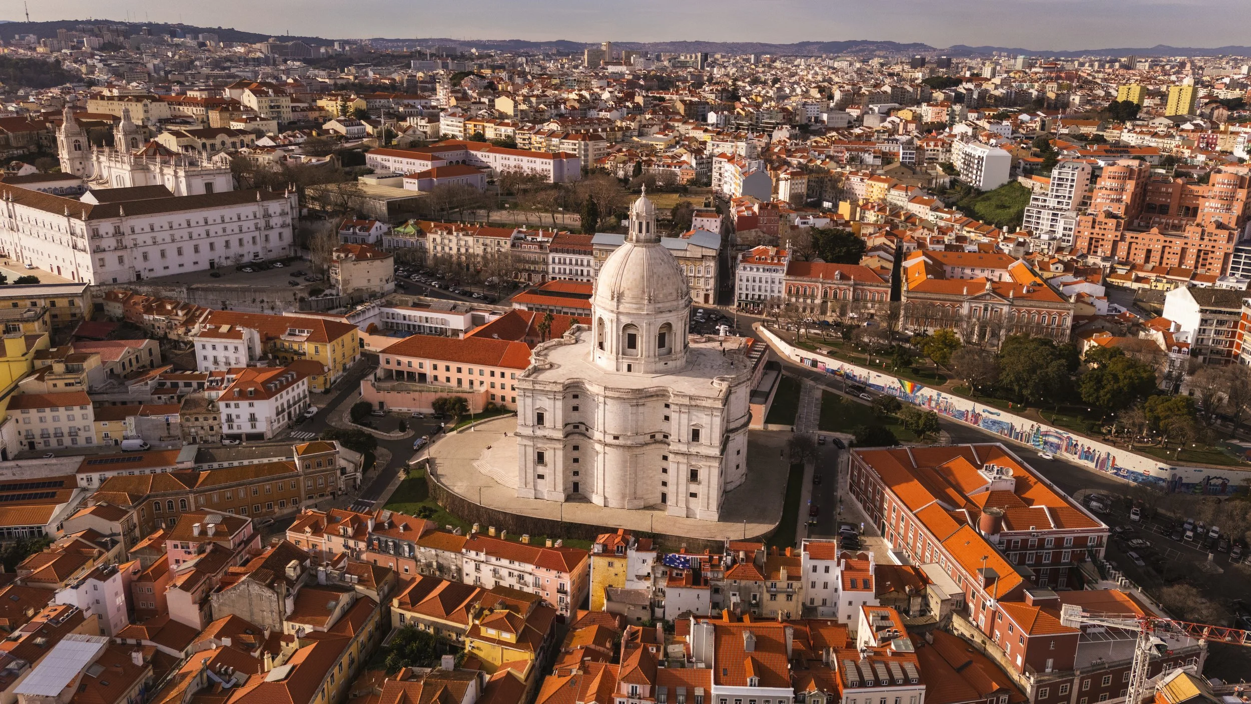 Drone photo of Lisbon: the National Pantheon and historic rooftops