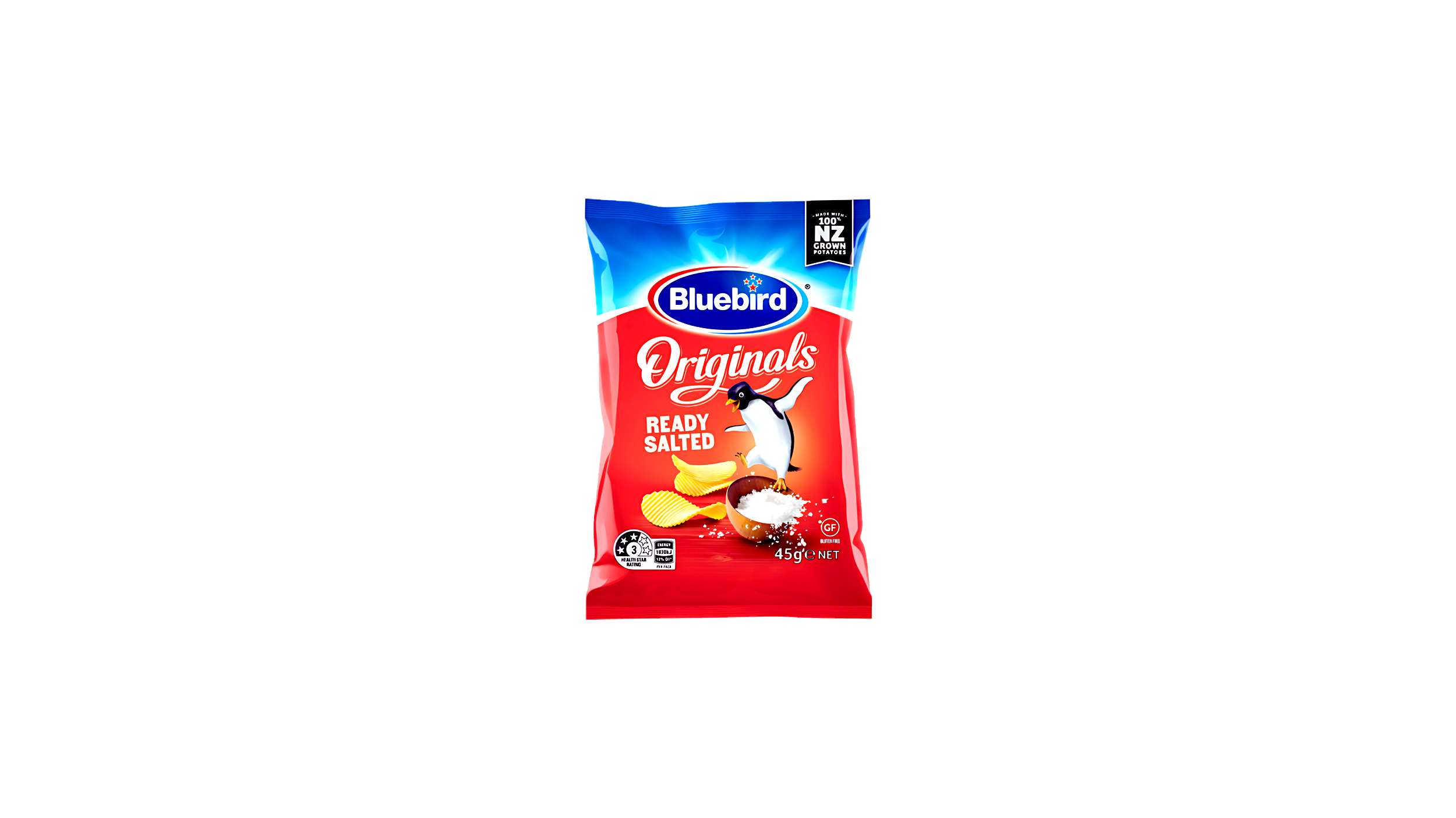 Ready Salted: Bluebird Originals Ready Salted Potato Chips, 45g.