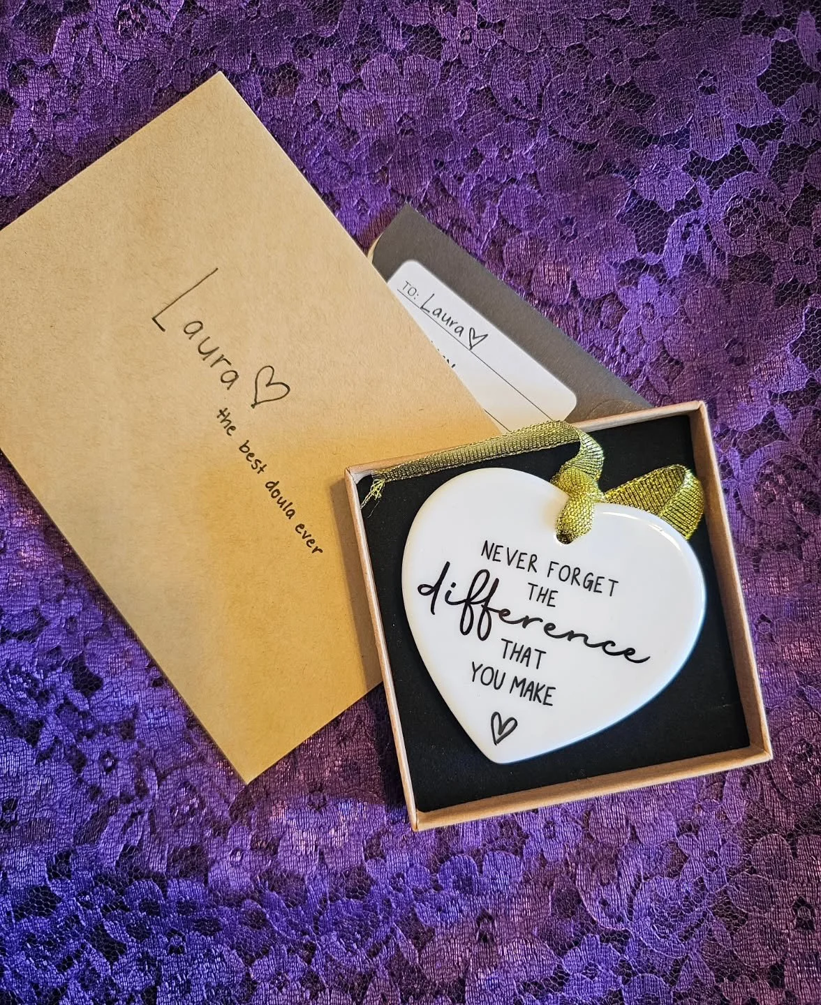 This job is never just a job. To be part of someone's most vulnerable and formative moments can never be taken for granted. I received this sweet note and Christmas ornament, and I've never been so touched. 💗