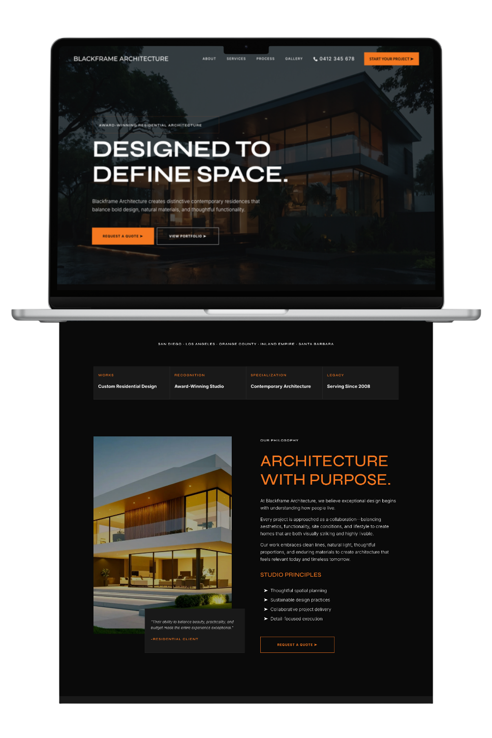 Dark Squarespace website template for architecture real estate construction service business
