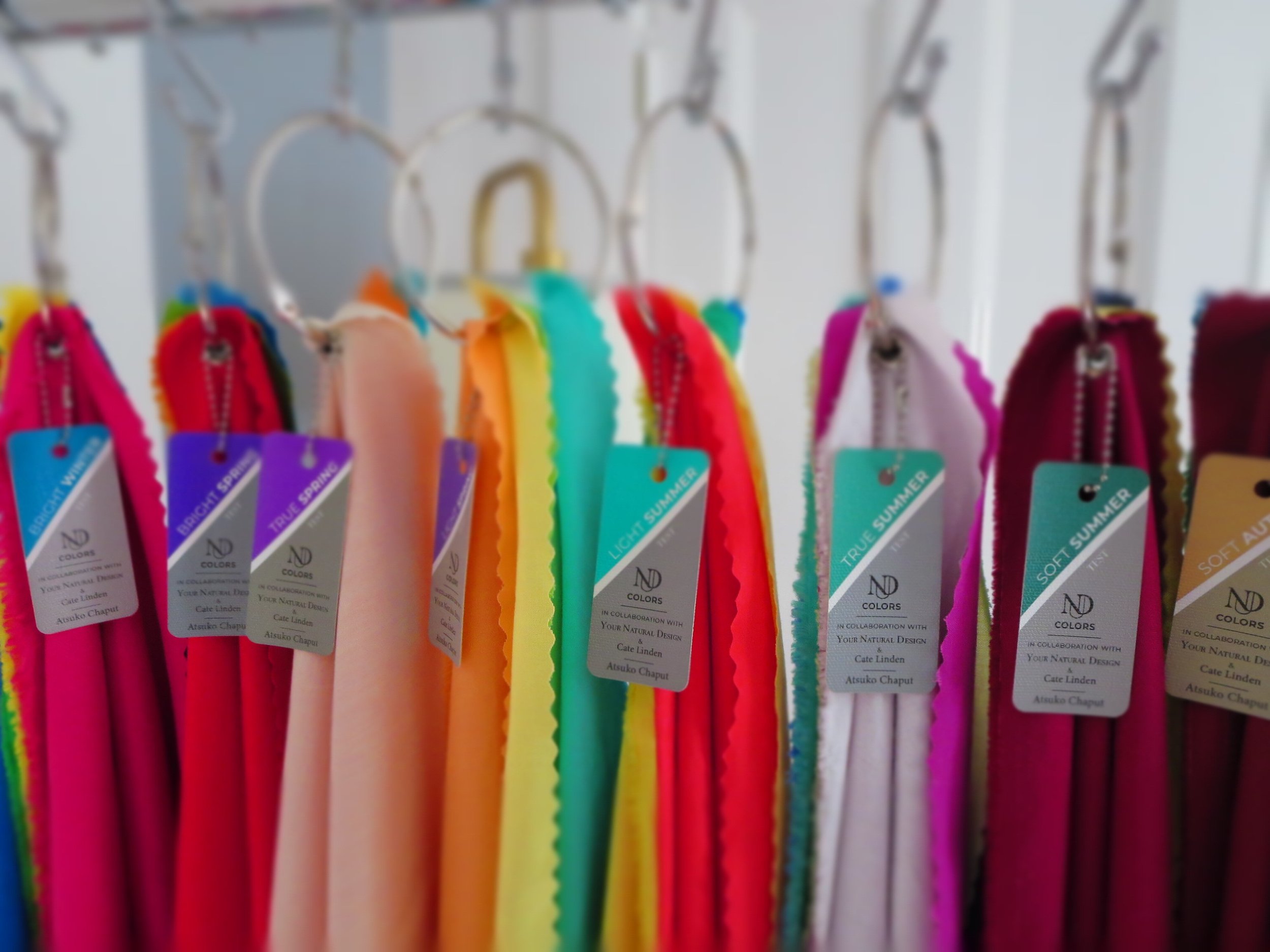 drapes for 12 tones used in professional personal color analysis at Splash of Color ACK in Wellesley, MA