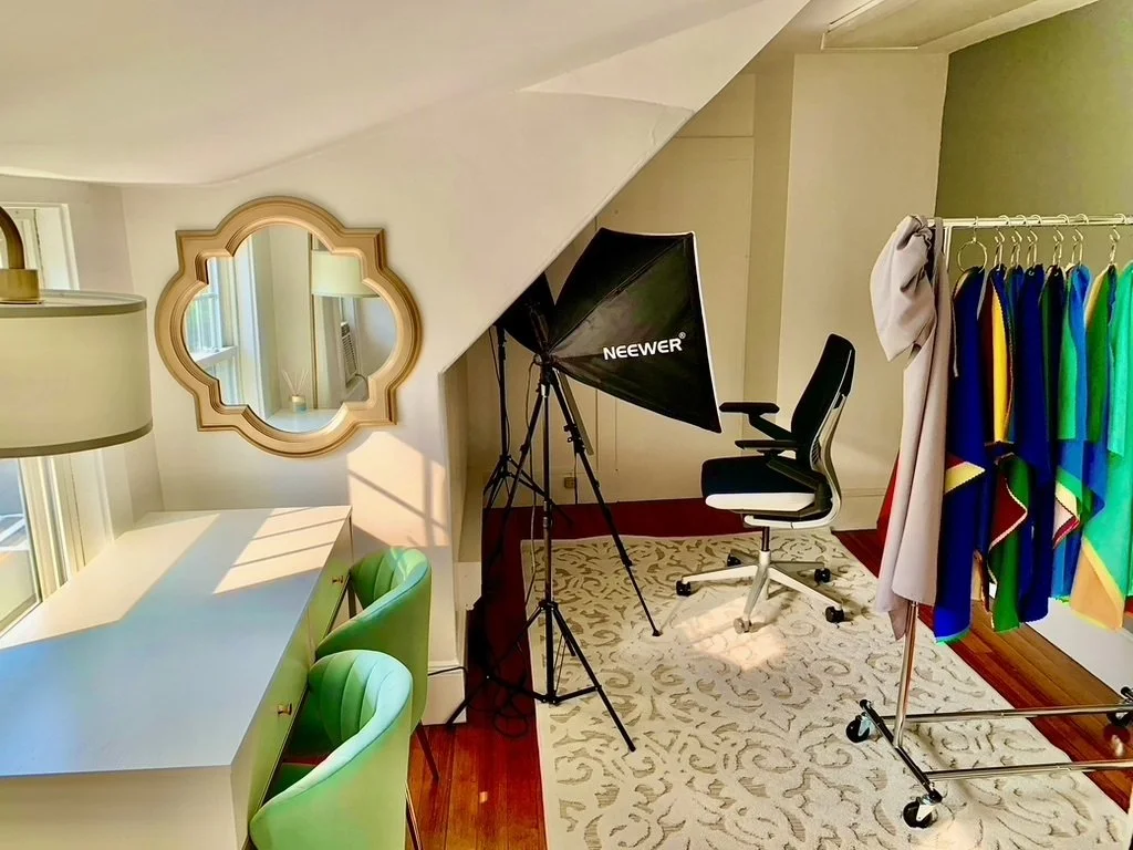 studio at Splash of Color ACK in Wellesley, MA for professional personal color analysis and makeup application and teaching