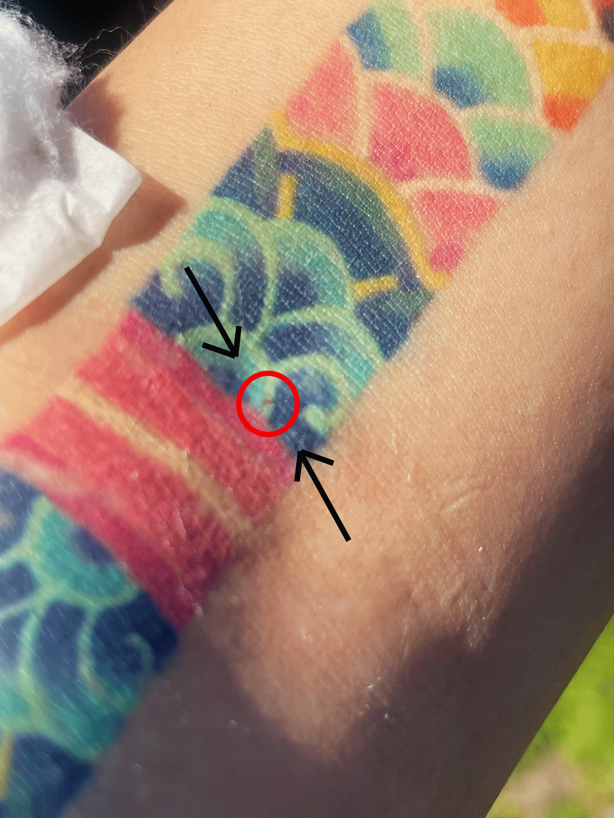 Photo showing a tattooed arm in a discussion about blood tests and veins