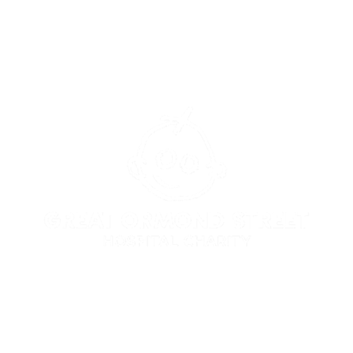 Logo of Great Ormond Street Hospital Charity featuring a child's face sketch and the organization name.
