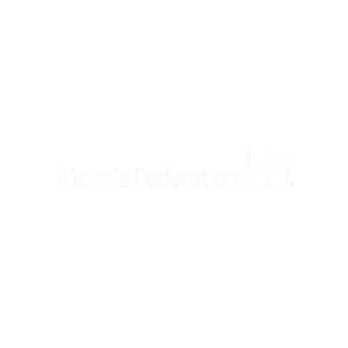 Harris Federation logo with black background and white text.