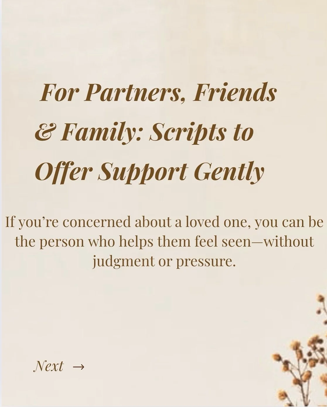 💙 For Partners, Friends &amp; Family: How to Support Someone Gently

If you&rsquo;re worried about someone you love, these conversation starters and gentle check-ins can make all the difference. You don&rsquo;t have to have the perfect words&mdash;s