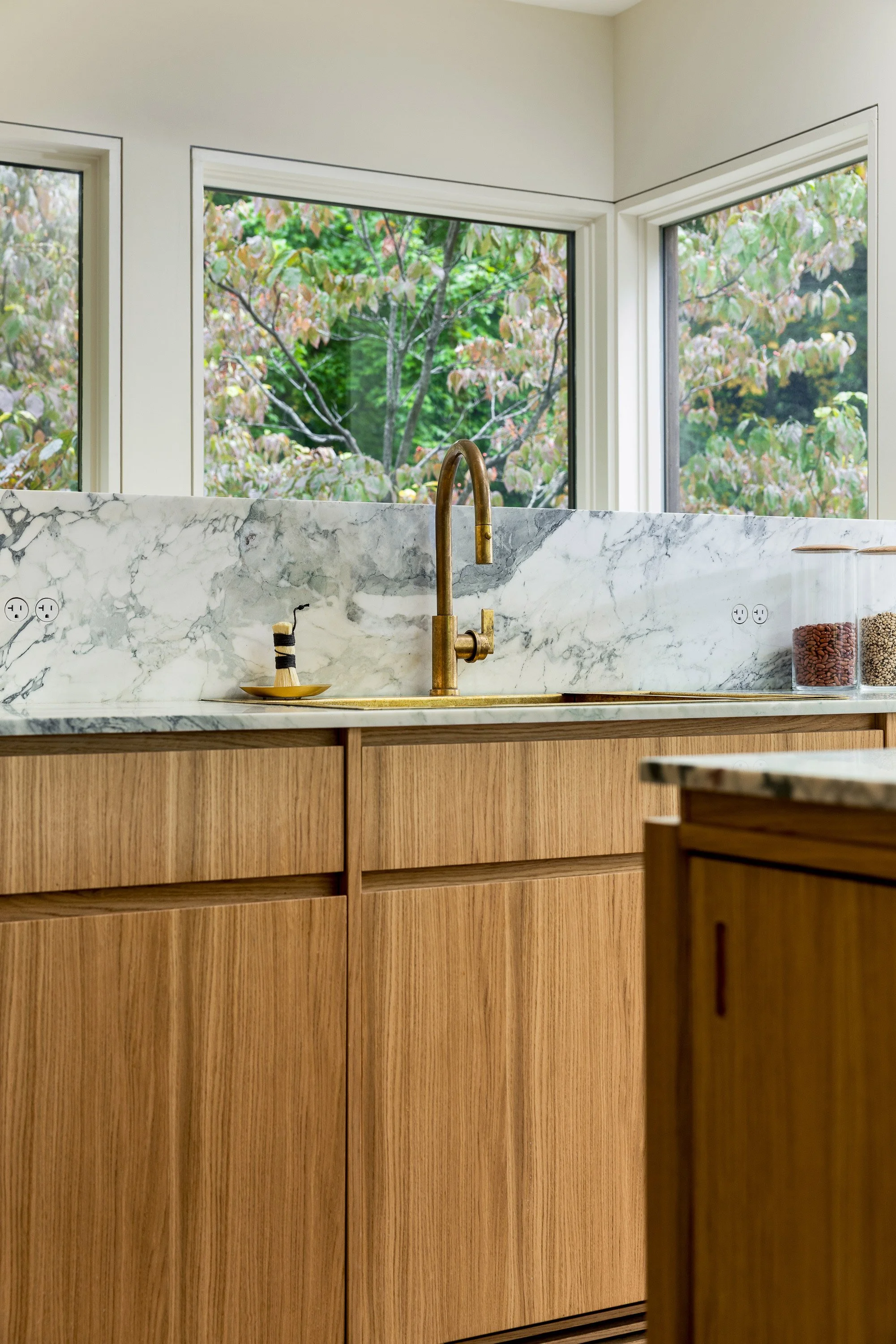 Garrison Foundry Architecture brass sink kitchen white oak cabinets Hudson Valley