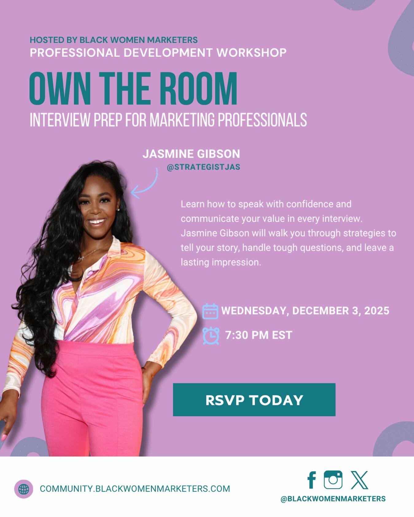 Ready to show up with confidence in your next interview? 👏🏾

We&rsquo;re kicking off December with Own the Room, a professional development workshop designed to help marketing professionals strengthen their communication skills and clearly articula