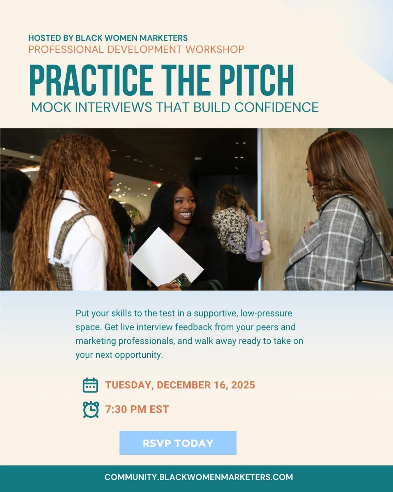 Join us on Tuesday, December 16 for Practice the Pitch, our final professional development workshop of the year. This low-pressure, high-support session pairs you with marketing peers and industry professionals for real-time mock interviews and actio
