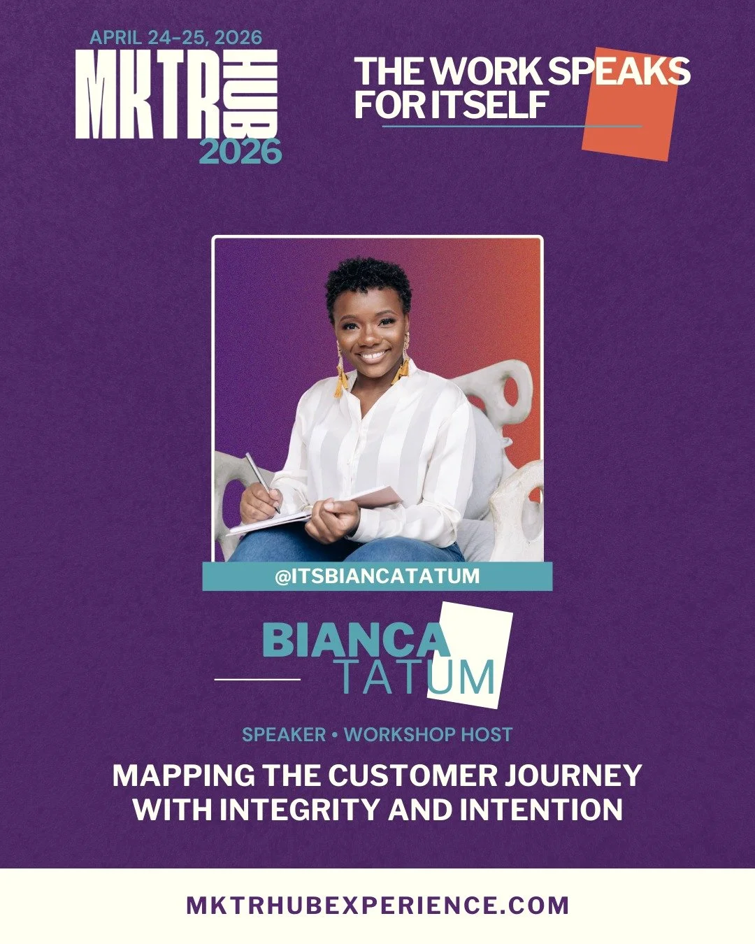 We&rsquo;re excited to welcome Bianca Tatum @itsbiancatatum as a MKTRHUB Workshop Host! 

Bianca will be leading Mapping the Customer Journey with Integrity and Intention, a workshop designed to help you rethink how your audience experiences your bra