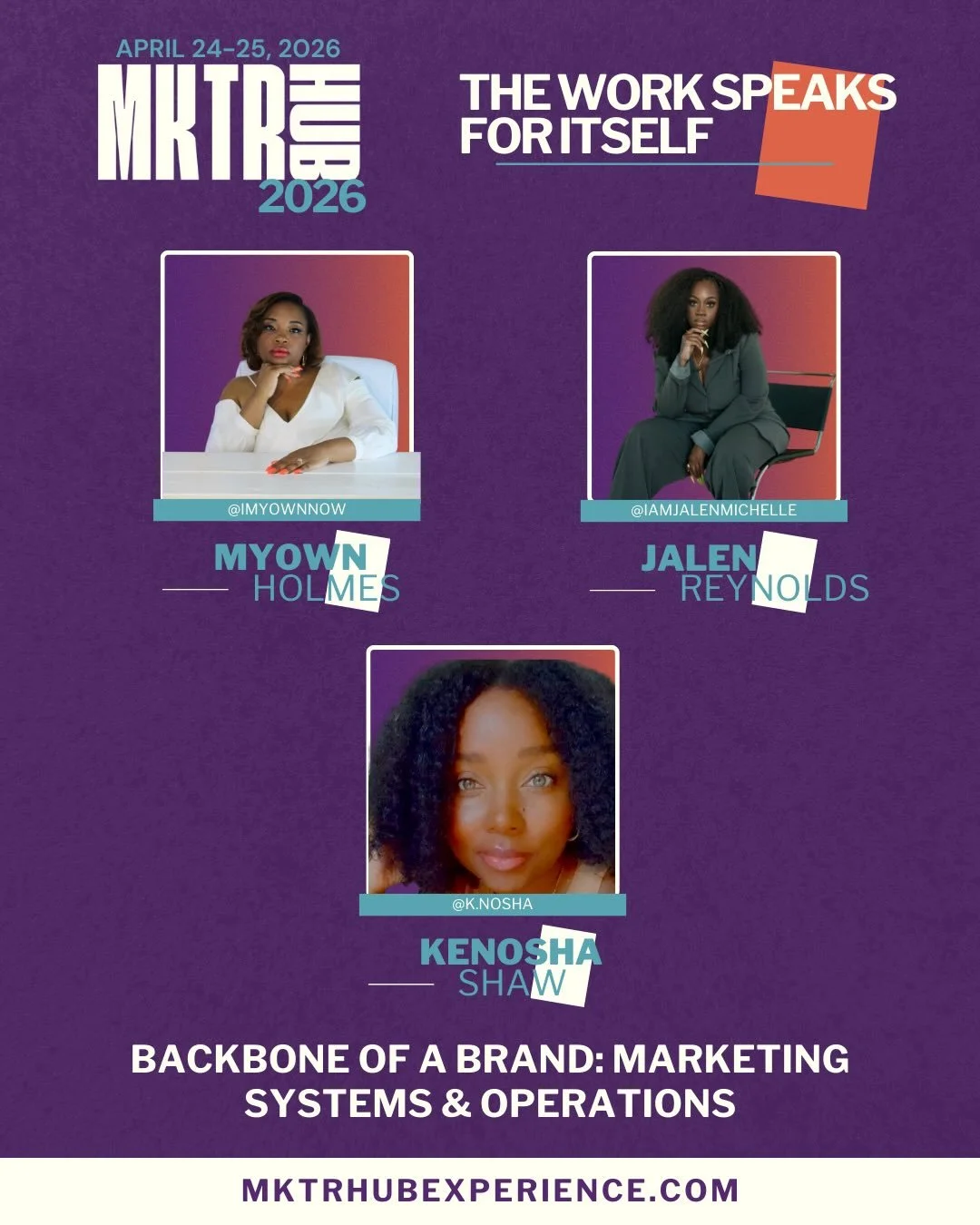 Meet your panelists for Backbone of a Brand: Marketing Systems &amp; Operations ✨

Jalen Reynolds @iamjalenmichelle
Kenosha Shaw @k.nosha
Myown Holmes @imyownnow

Great marketing doesn&rsquo;t just happen. It is built on the systems and operations th
