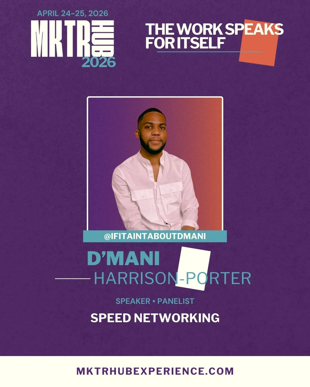 Meet your Speed Networking Host, D&rsquo;Mani Harrison-Porter @ifitaintaboutdmani 🎟️

Get ready to meet your people! 

Join us for Speed Networking at MKTRHUB. High energy, real conversations, and a room full of marketers, creatives, and professiona