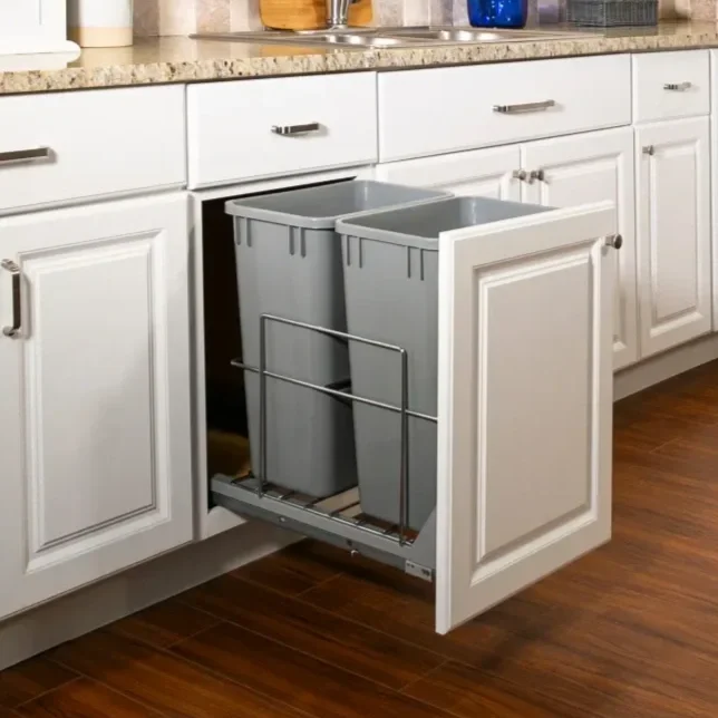 Kitchen cabinetry with double trashcan pullout drawer in Oklahoma City.