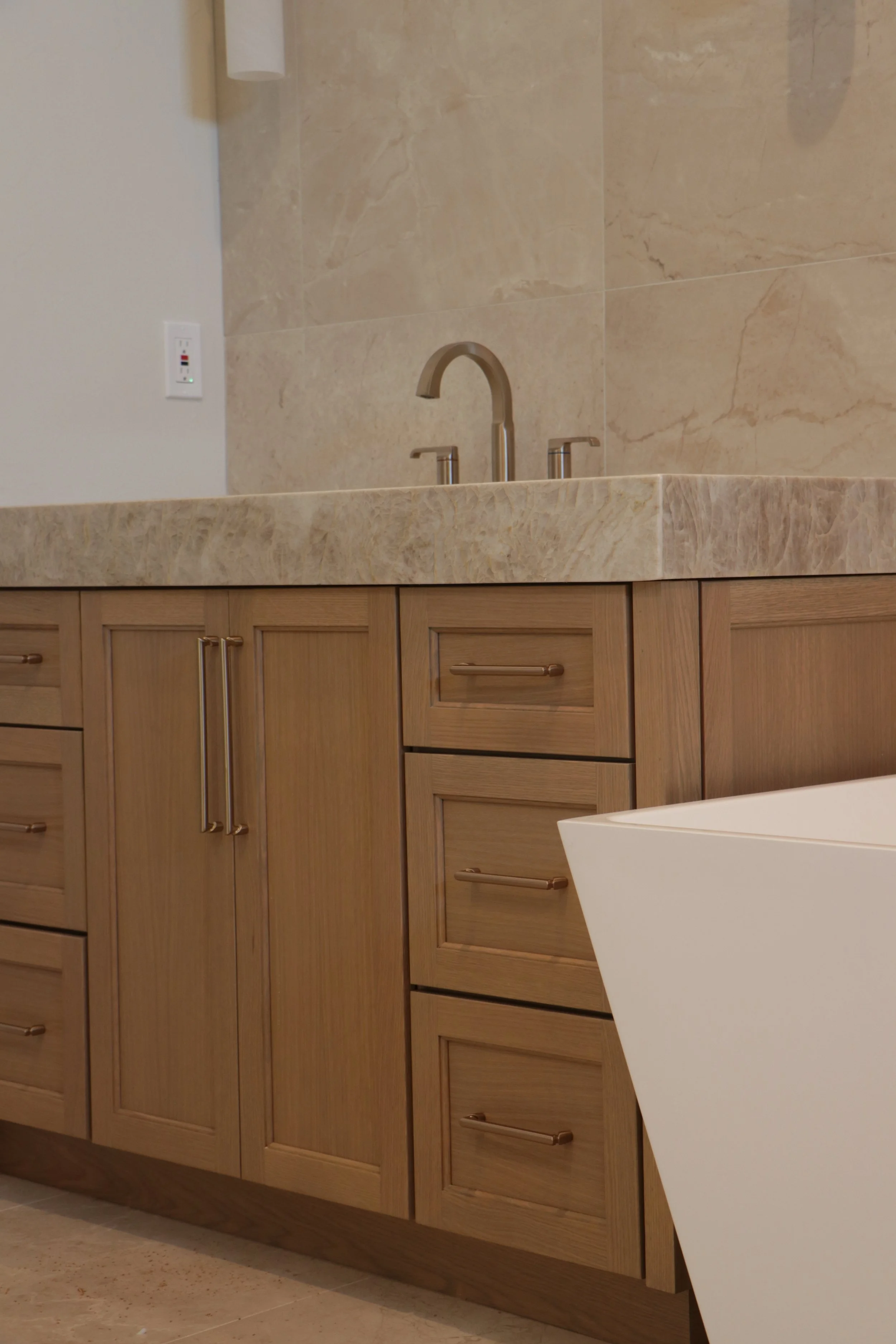 Bathroom cabinet made of rift-sawn white oak in Oklahoma City.